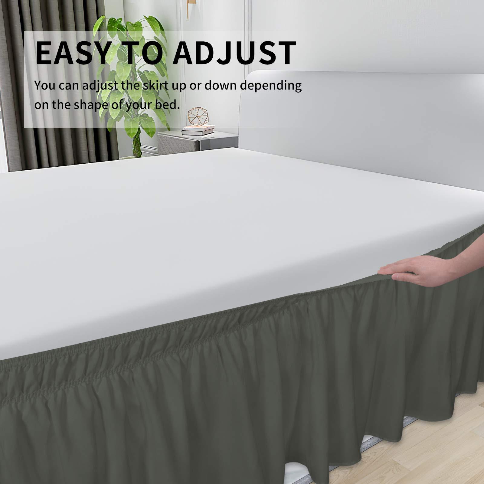 Star Linen Wrap Around Bed Skirts for Full Beds 16 Inches Drop, Dark Grey Elastic Dust Ruffles Easy Fit Wrinkle & Fade Resistant Silky Luxurious Fabric Solid Machine Washable