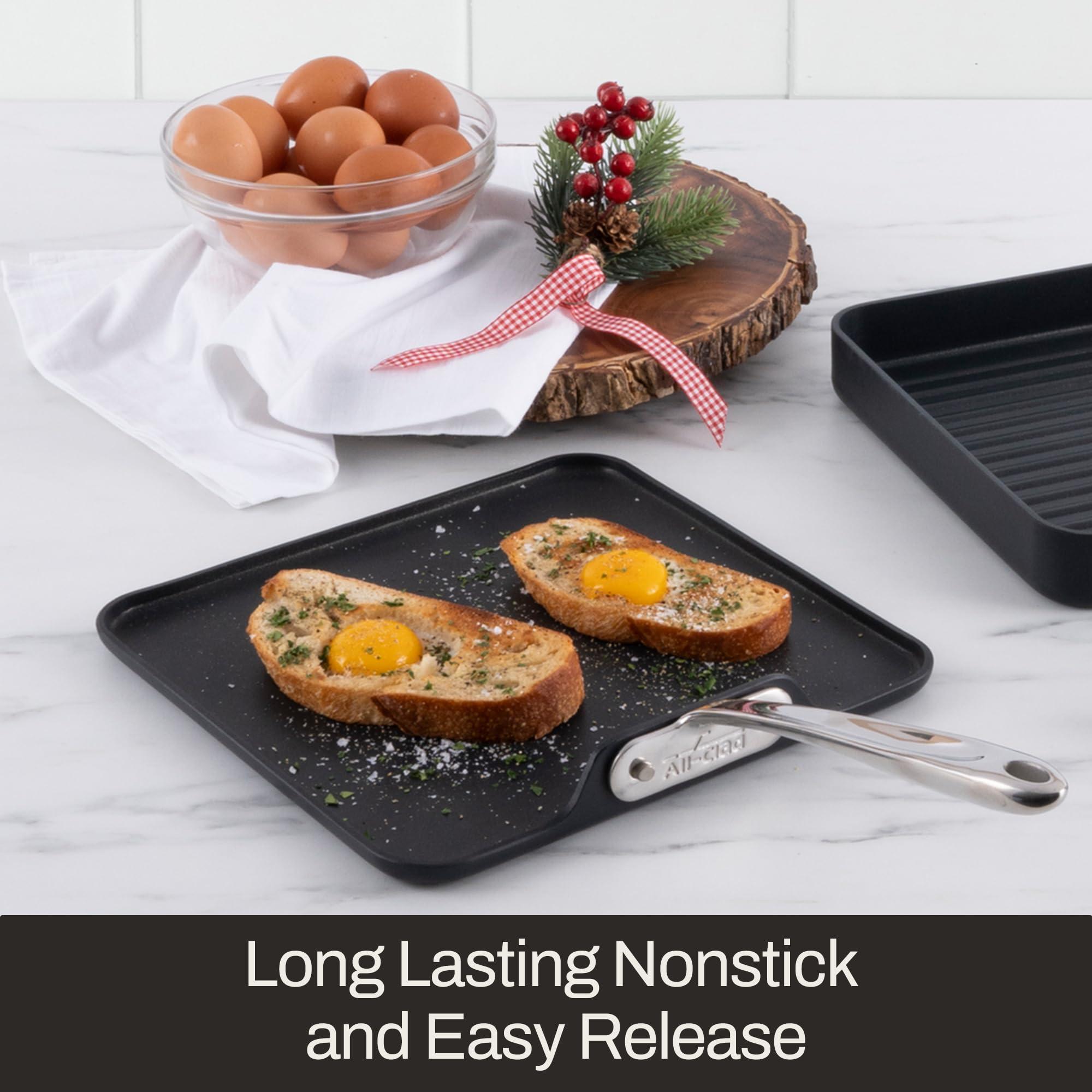 All-Clad All-Clad HA1 Hard Anodized Nonstick Griddle 11x11 Inch Oven Broiler Safe 500F, Lid Safe 350F Pots and Pans, Cookware Black