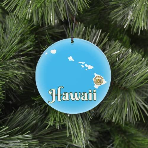 Cranberry Collective Hawaii Christmas Ornament - Frosted Edge Design Featuring State Flag and Map Composite Graphic - 2024 Acrylic Tree Decoration - Holiday Gift and Home Decor