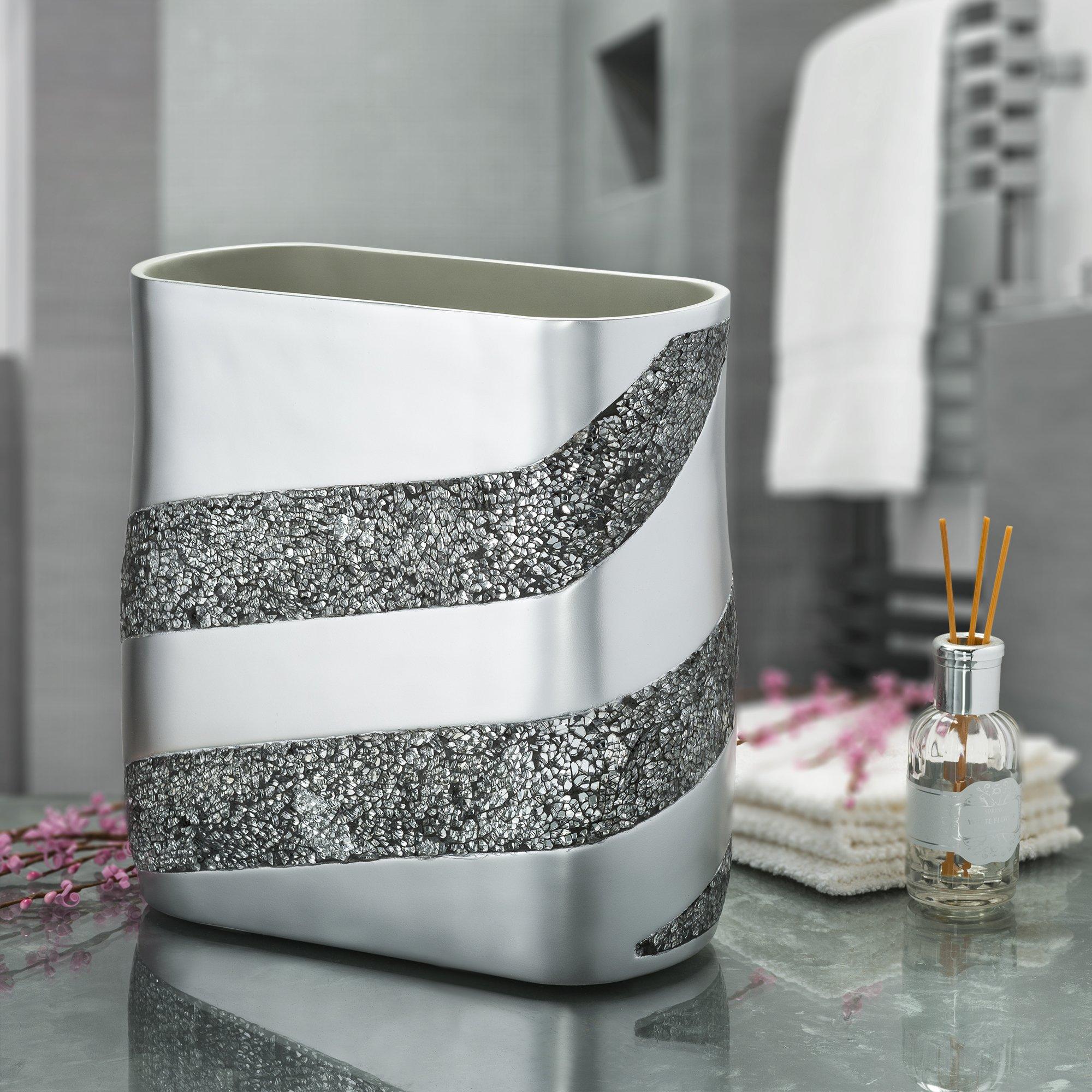 Creative Scents Creative Scents Silver Mosaic Bathroom Accessories Set Complete - 6 Piece Bathroom Set Includes: Bathroom Trash Can, Tissue Cover, Soap Dispenser, Toothbrush Holder, Tumbler & Soap Dish