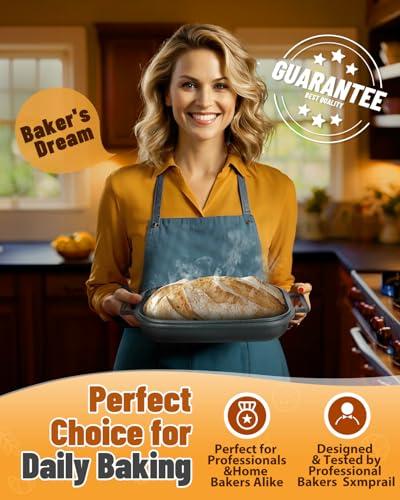 Sxmprail Cloche Loaf Dutch Oven, Pre-Seasoned, 9.5QT, 13 LBS Heavy Duty, Non-Stick, Large Bread Loaf Pan, Oval Cast Iron Bread Pan With Lid, Cloche Homemade Loaf Pan, Sourdough Artisan Bread Baking Pan