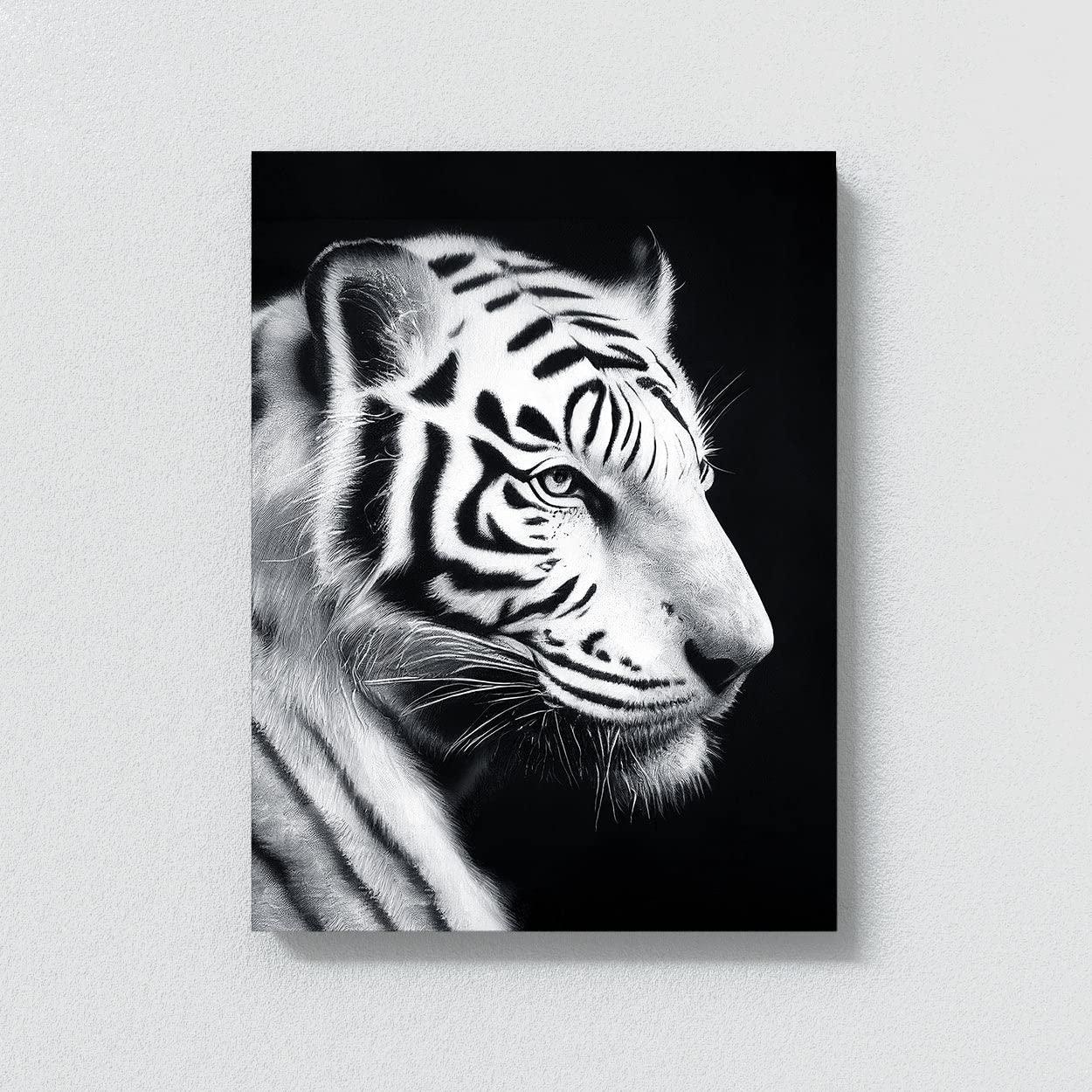 Sense Canvas Sense Canvas White Tiger Profile Black And White Canvas Art - Home Decor Wall Art Print Poster Painting Large 30x40 / 0.75\"