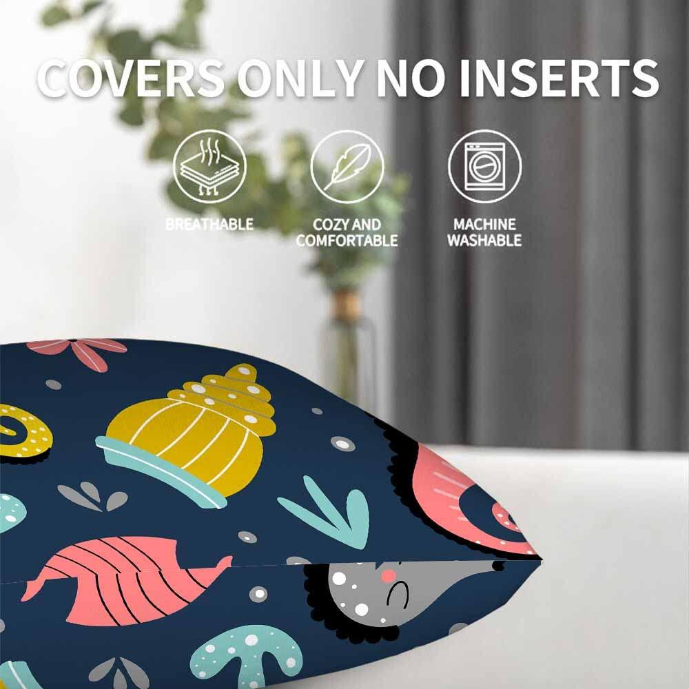 IBILIU IBILIU Cartoon Sea Animals Pillow Covers 26x26 Inch Set of 2,sea horse sea shells fish ocean animals Polyester Throw Pillow Cases Cushion Covers for Bedroom,Sofa,Couch - No Insert