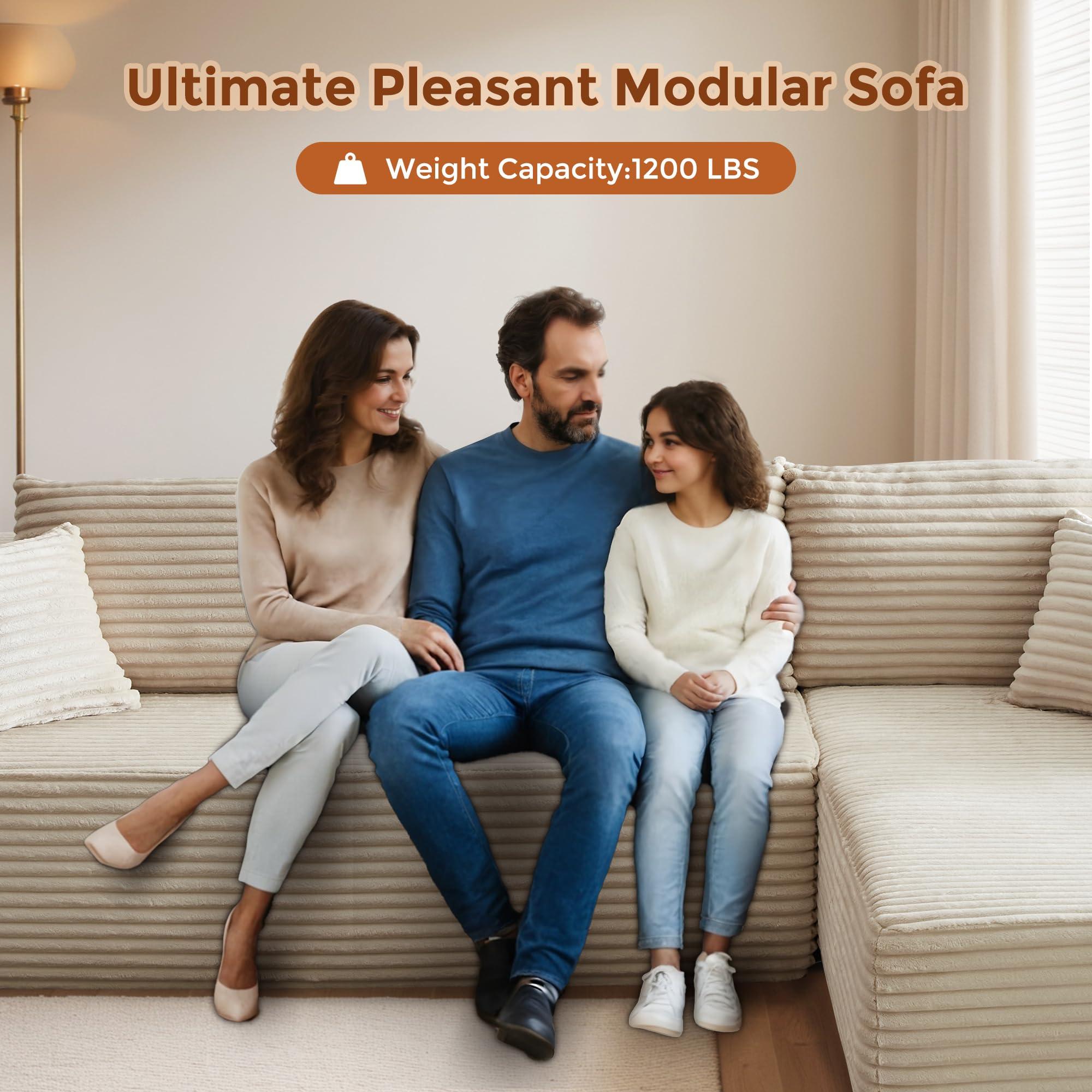 OOBOLT 104" Cloud Couch Deep Seat, L Shape Couches for Living Room, No Assembly Required, Sectional Sofas with Right Chaise, Beige Plush Velvet