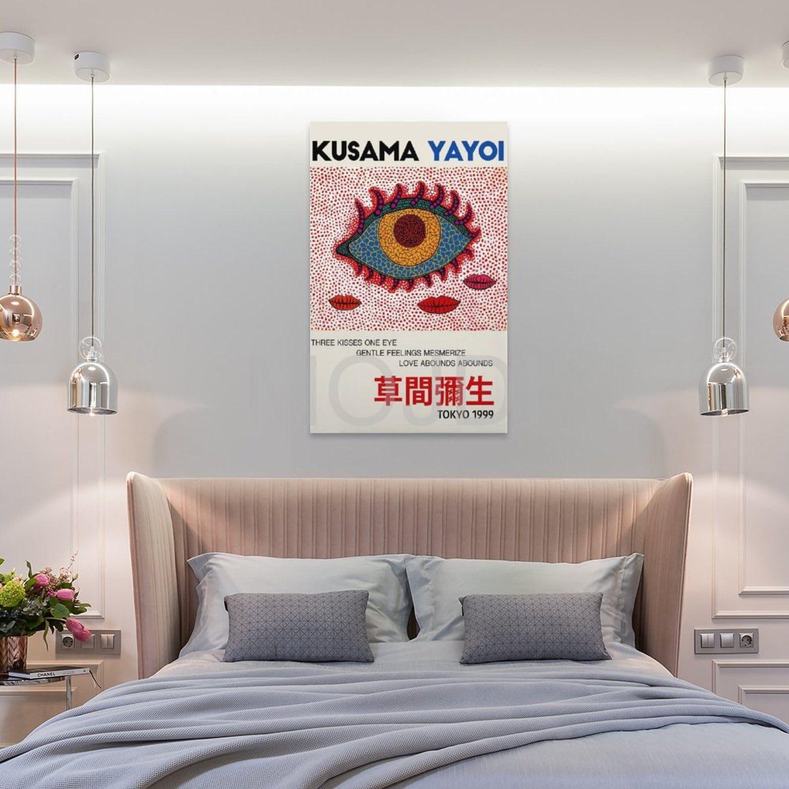 MOJDI MOJDI Yayoi Kusama Three Kisses One Eye Yayoi Kusama Poster Exhibition Postet Poster Yayoi Kusama Art Canvas Painting Wall Art Poster for Bedroom Living Room Decor 24x36inch(60x90cm) Unframe-style