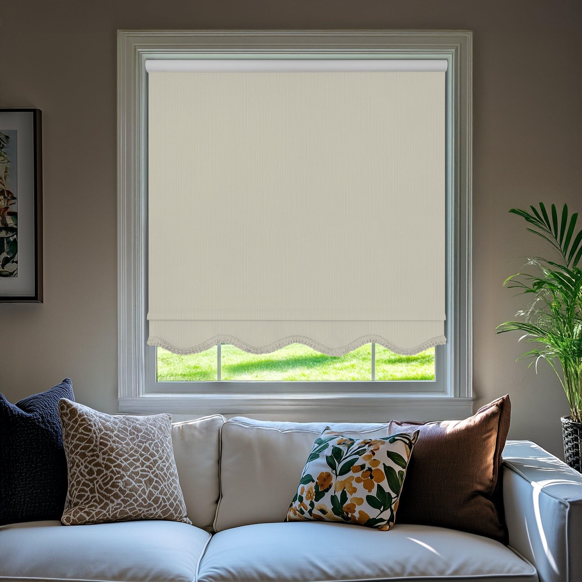 CHICOLOGY CHICOLOGY Blackout Custom Roller Shades, Cordless Blinds, Window Shades for Home, Roller Window Shades,Window Treatments, Door Blinds, Blackout Shades, Ivory Textured (Fringe), 71.5" W X 64" H