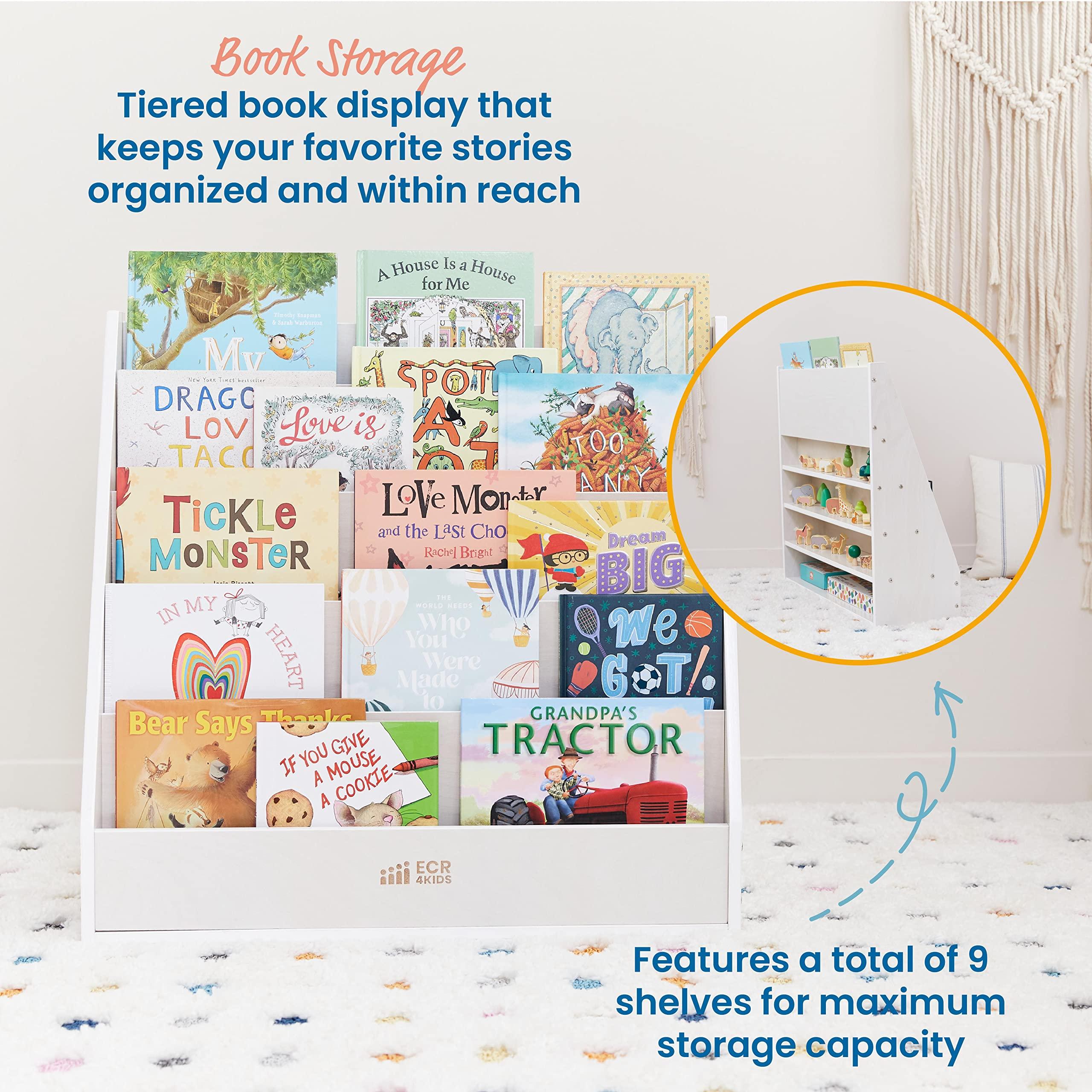ECR4Kids ECR4Kids Streamline Single-Sided Book Display with Storage, Classroom Bookshelf, White Wash