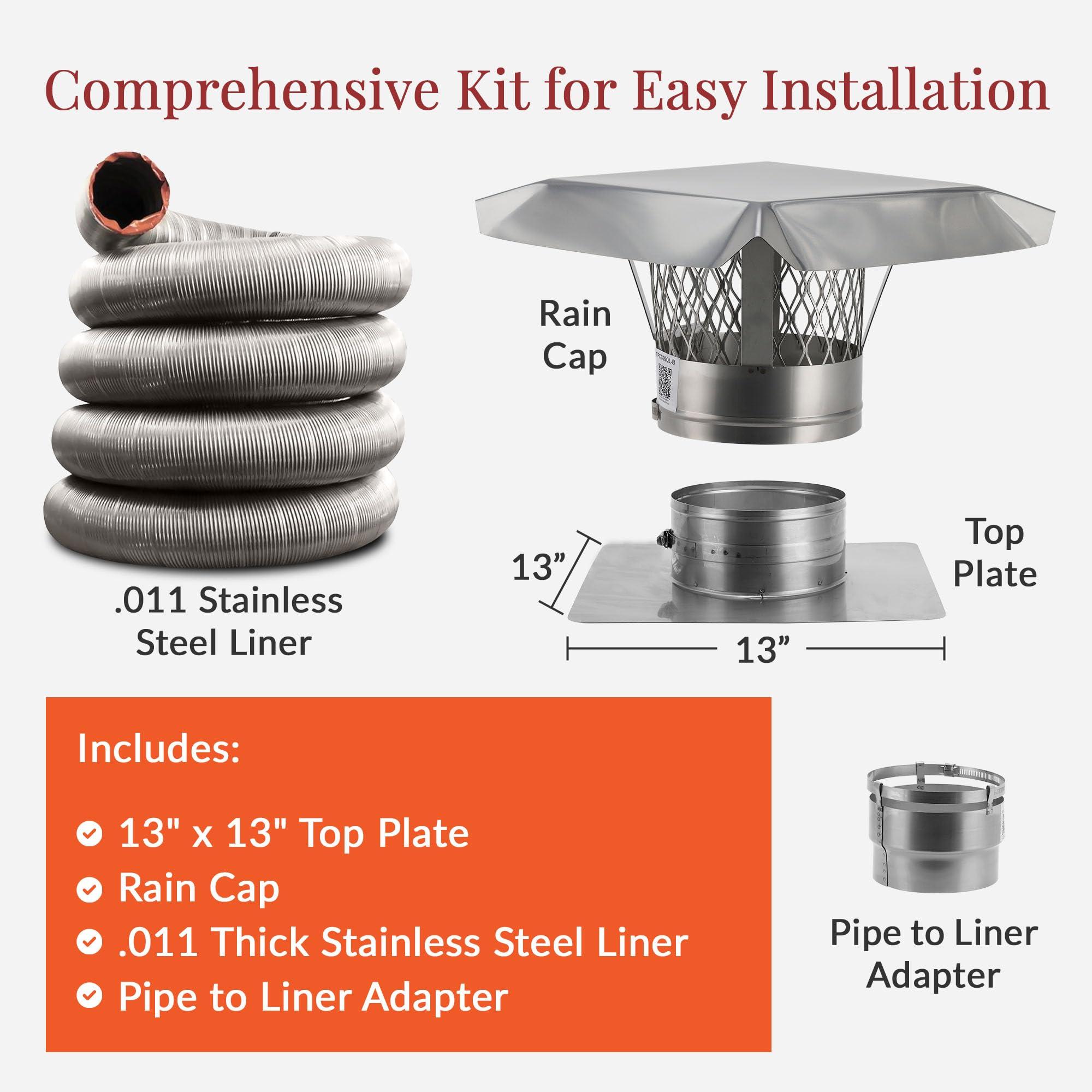 Fireside Chimney Supply Fireside Chimney Supply FireSafe Flexible 316L Stainless Steel Smooth Wall Basic Chimney Liner Kit - 5in x 25ft