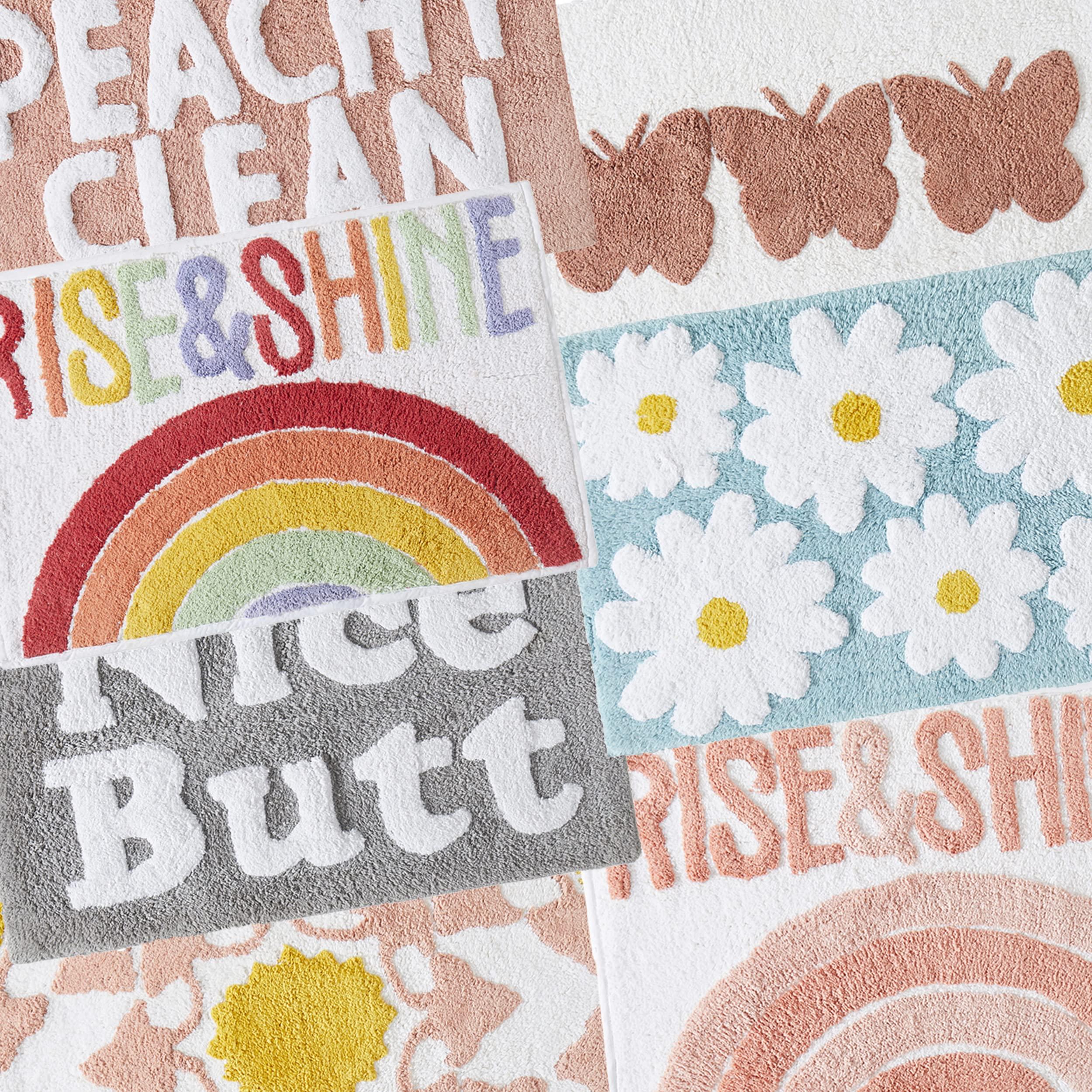 Jessica Simpson Jessica Simpson Cotton Bath Rug, Premium Overtufted Bathroom Rug, Machine Washable Decor, 20"x32", Butterfly Trio White/Coral