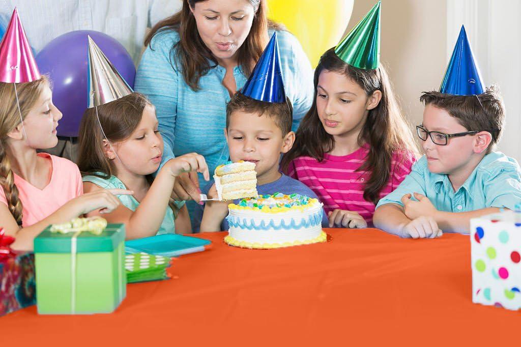 Exquisite Exquisite 54 Inch X 100 Feet Orange Plastic Table Cover Roll in A Cut - to - Size Box with Convenient Slide Cutter. Cuts Up to 12 Rectangle 8 Feet Plastic Disposable Tablecloths