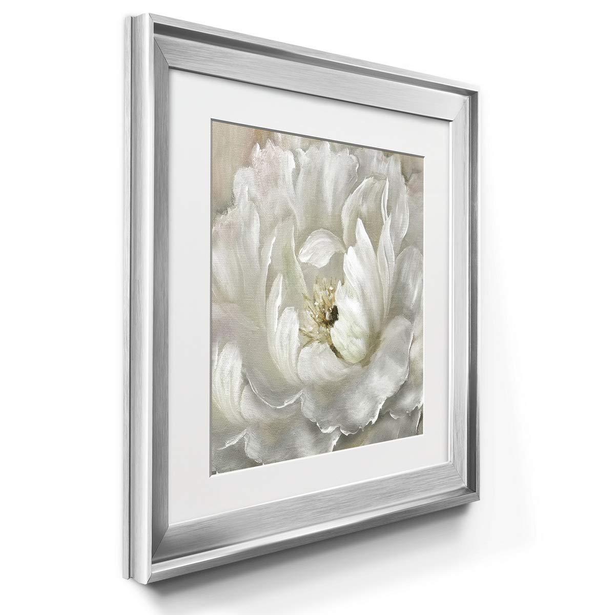 Renditions Gallery Abstract Wall Art, Wall Dcor Print, Animals, Flowers, Coastal, Geometric, and Vibrant Colors, With Matte Board, Acrylic Glass, and Hanging Hardware - Perfect Peony - Silver Framed 22X22