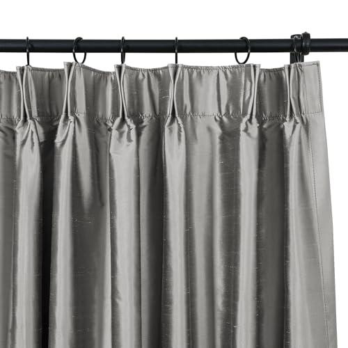 TWOPAGES TWOPAGES 100% Dupioni Silk Window Curtain Panel for Living Room 84 Inches Long Pinch Pleated Drape for Bedroom, 1 Panel, 52W x 84L Inch, Silver Gray