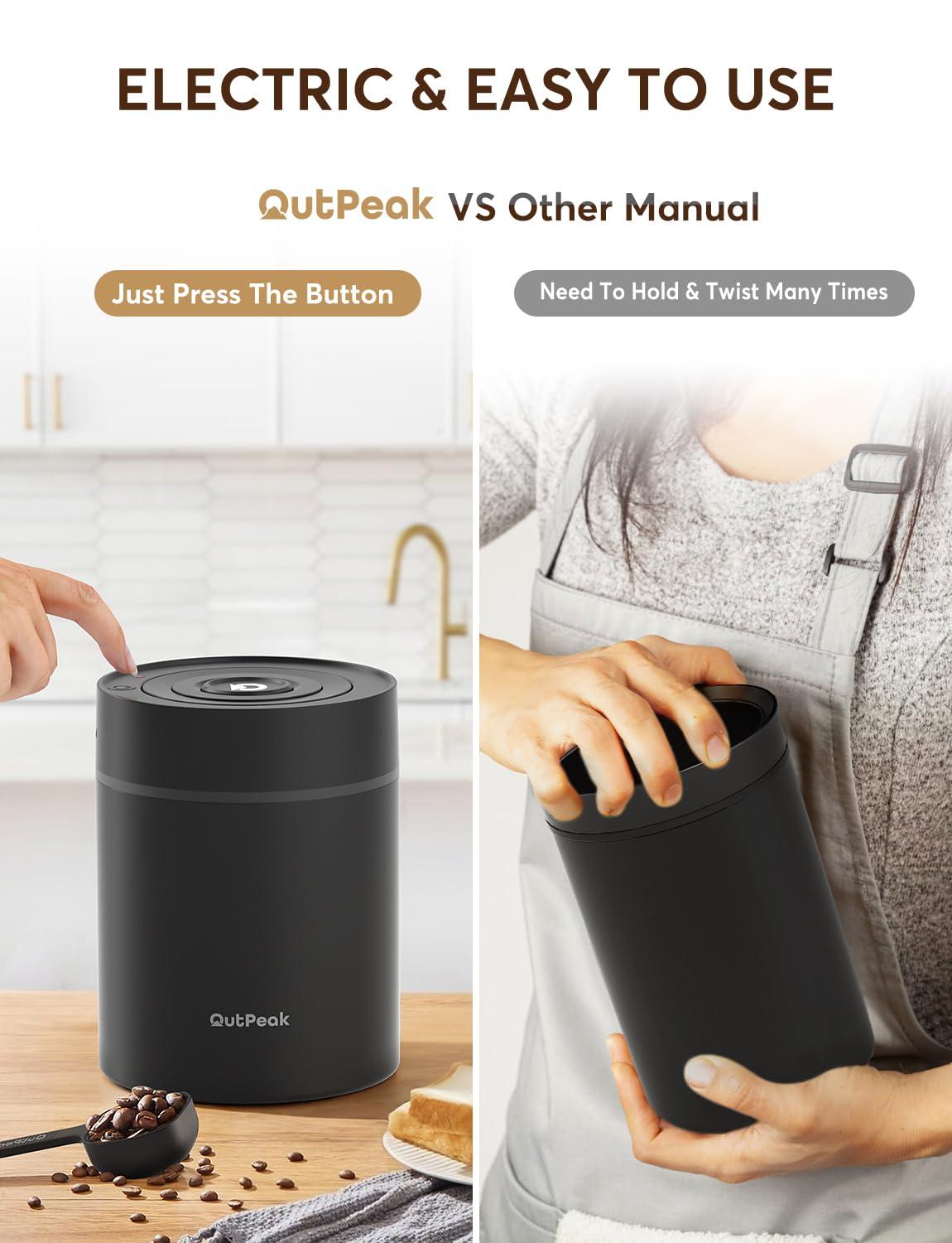 OUTPEAK OUTPEAK Neo 6-Month Fresh Coffee Bean Storage, Auto Vacuum Coffee Canister, 1.35L for 17.6oz Coffee Beans, One-Button Operation,Large Airtight Coffee Canister with Scoop,Coffee Storage Container Glass