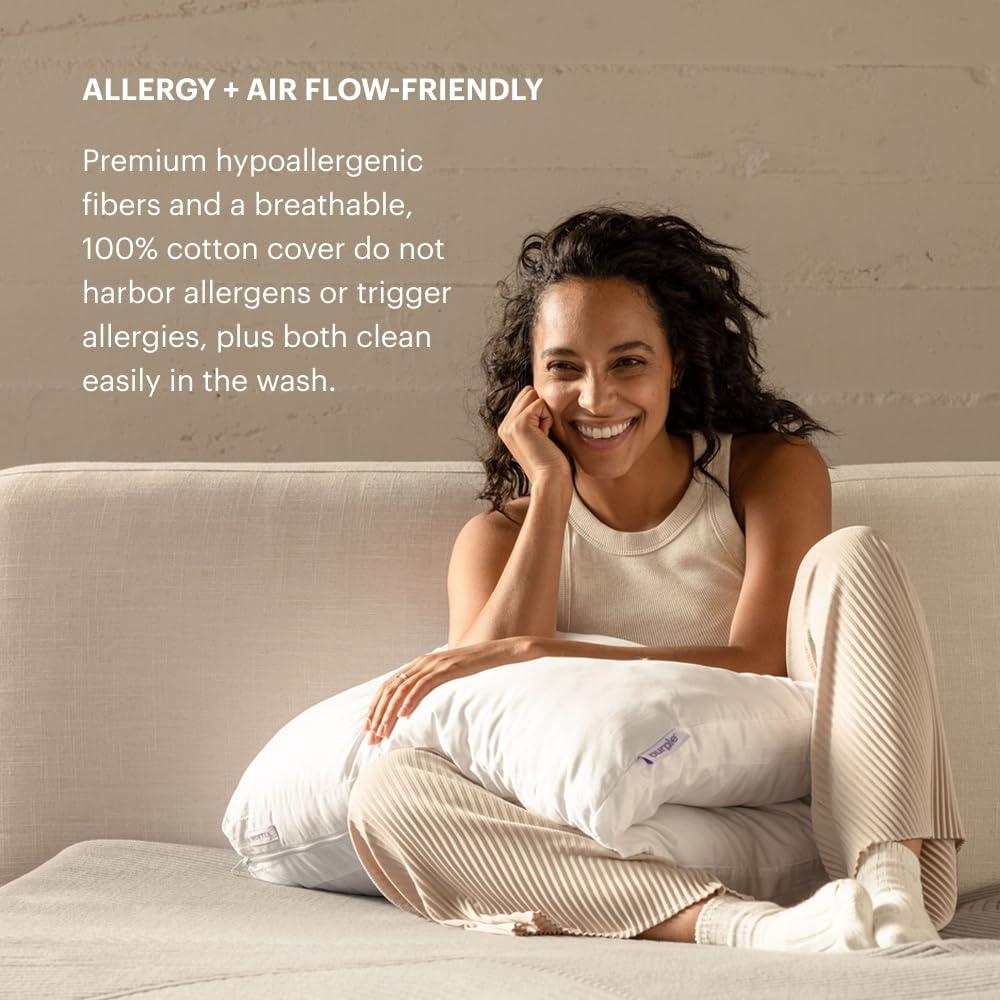 Purple Purple TwinCloud Pillow | Adjustable Support for Soft or Firm Support, Perfect Side Sleeper Pillow, White