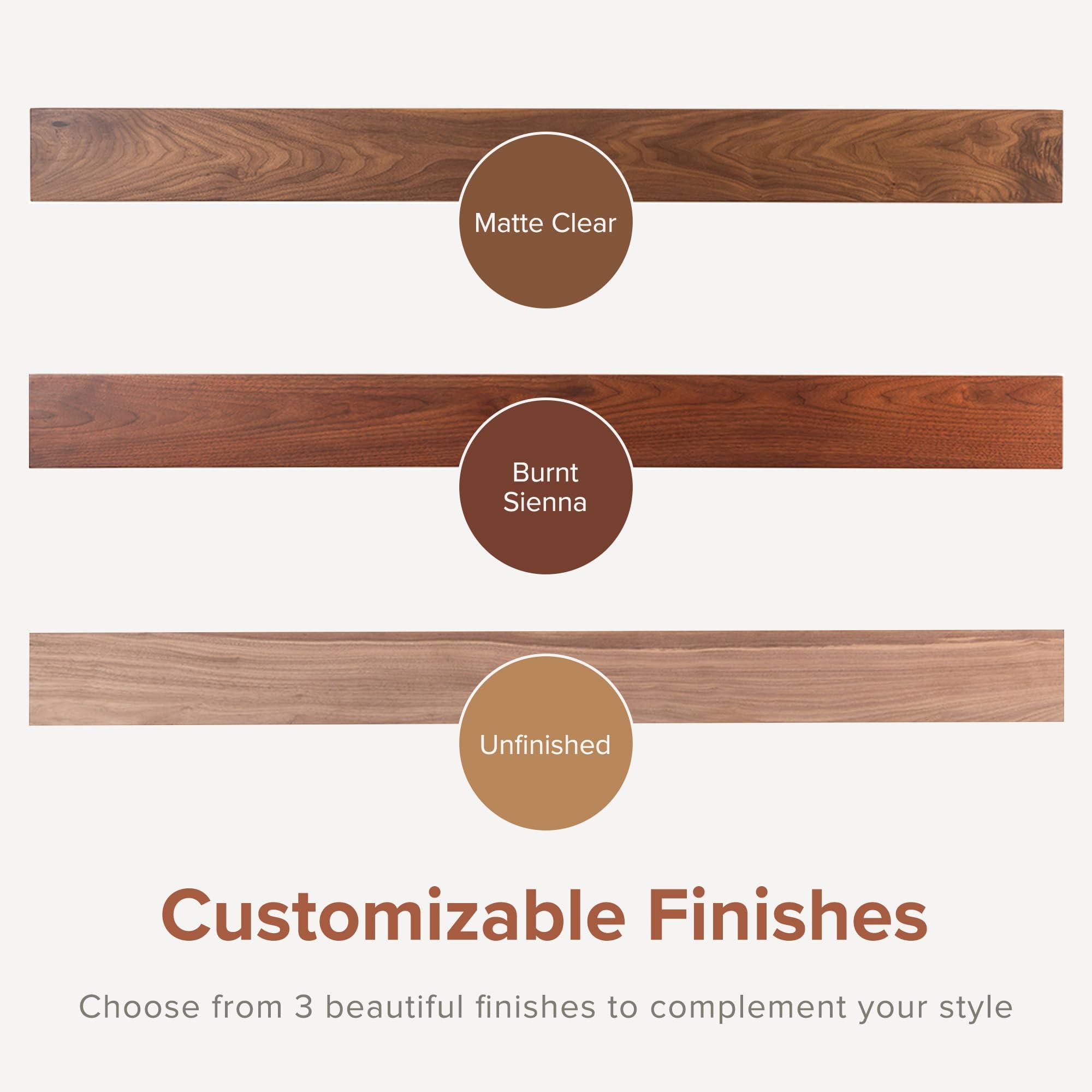 Modern Ember Modern Ember Walnut Creek 60 Inch Fireplace Mantel Shelf in Burnt Sienna - Durable 9\" Depth, Wall-Mounted Shelf with Smooth Finish and Close-Grain Details, Real Walnut Wood