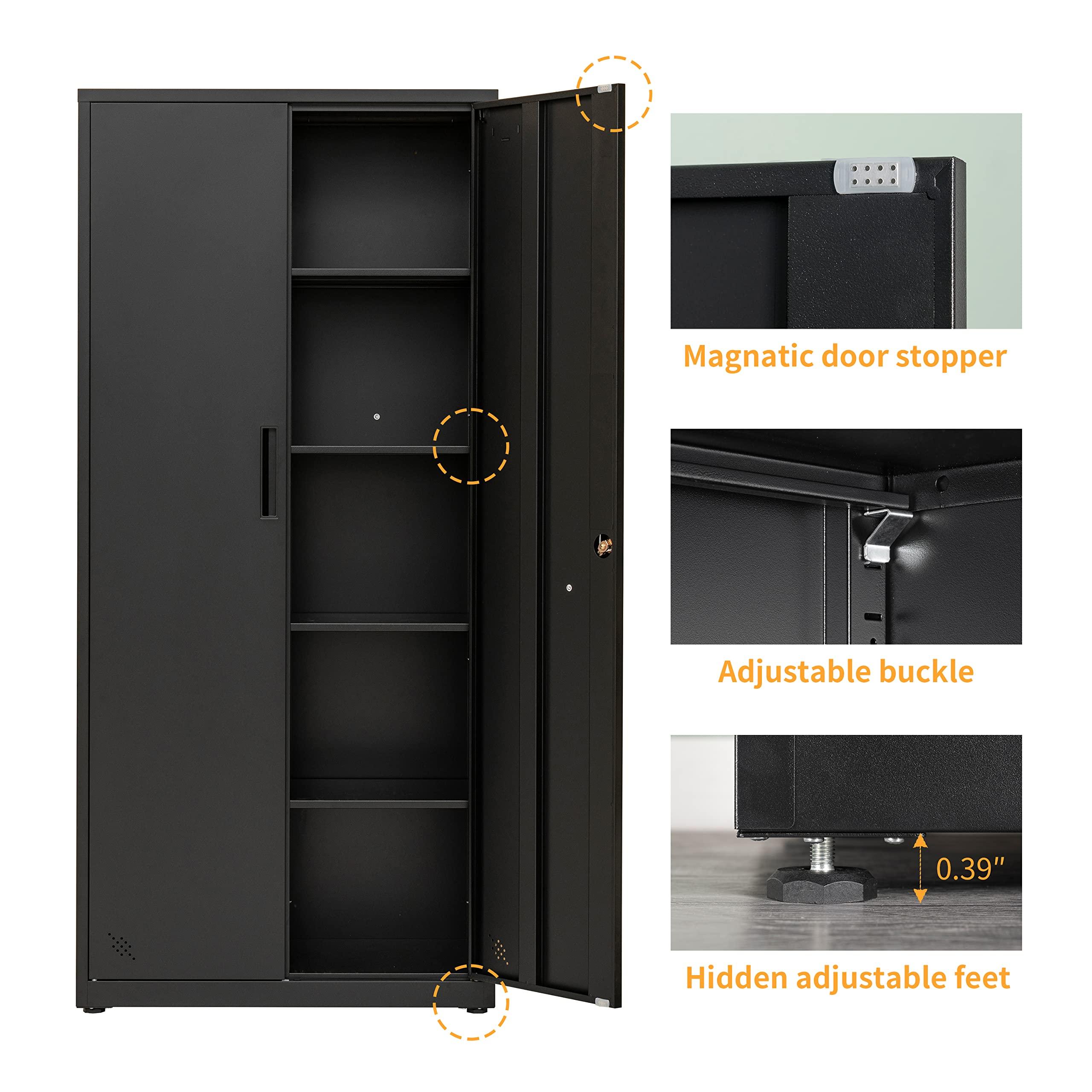 Majnesvon Majnesvon Metal Garage Storage Cabinet - 72" Locking Metal Storage Cabinet with 2 Doors and Adjustable Shelves & Locking Doors - Garage Cabinets for Tool Storage - Black