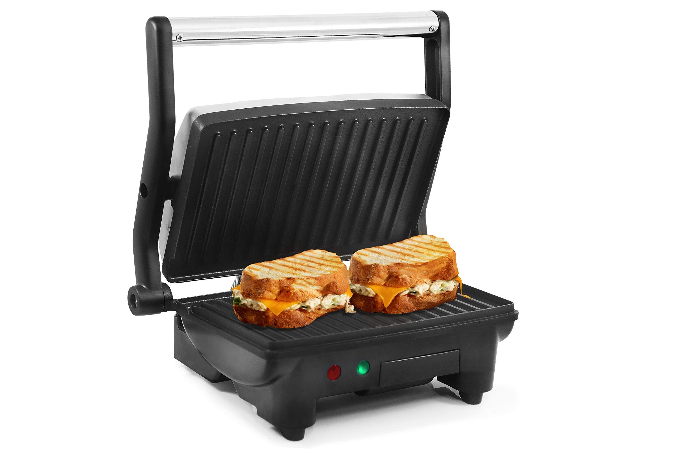 Elite Gourmet Elite Gourmet EPN-2976 2-in-1 Nonstick Panini Press & Indoor Grill, Opens 180-Degree Gourmet Sandwich Maker, Floating Hinge Fits All Foods, Contact Grill with Removable Grease Tray, Stainless Steel