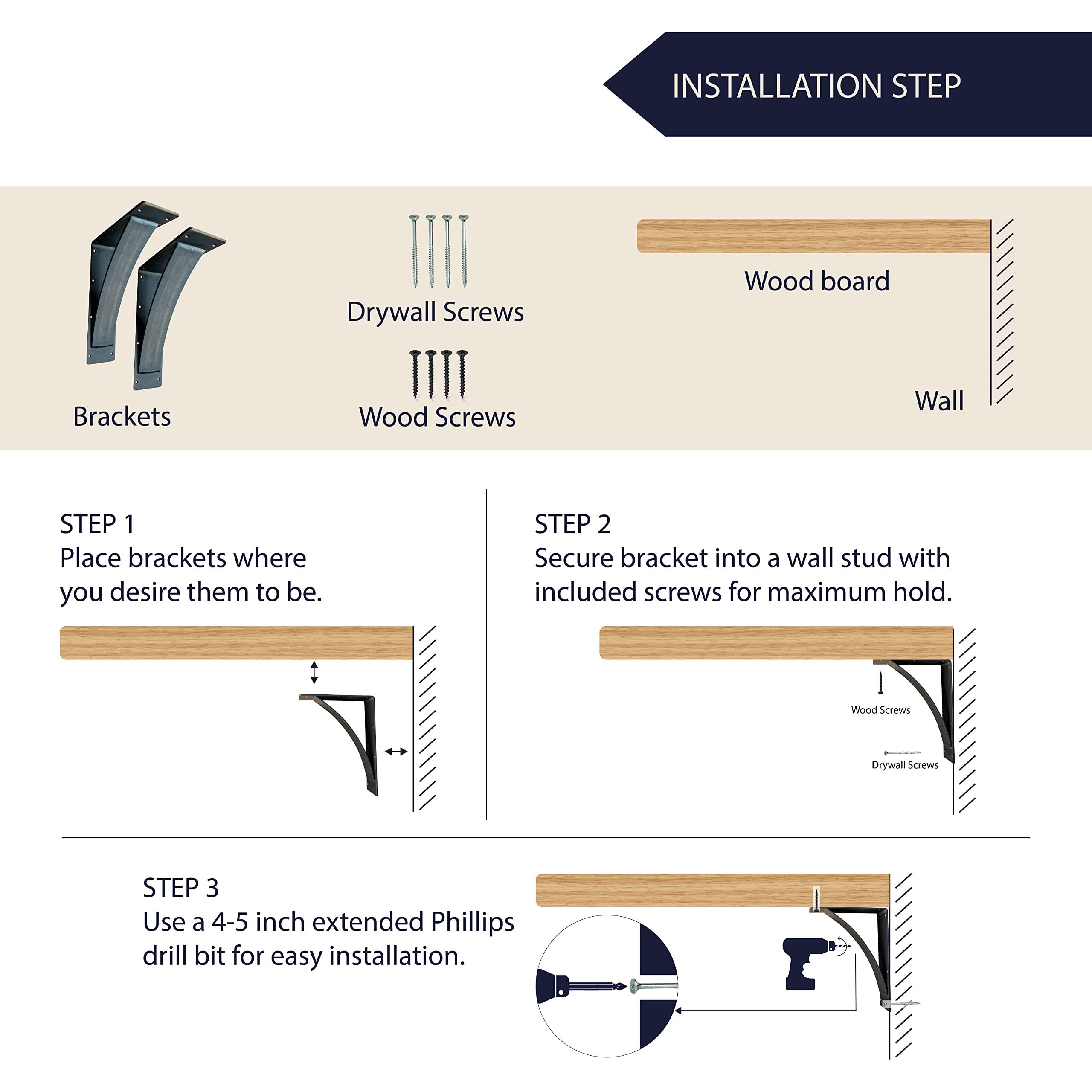 Rustic Red Door Co. RRD Steel Heavy Duty Shelf Brackets (2 Pack) - Triangle Support Floating Shelf Bracket Strong Shelf Brackets - DIY Rustic Shelving Brackets for Modern Rustic Decor (5\"x8\"x2.5\", Black Texture)