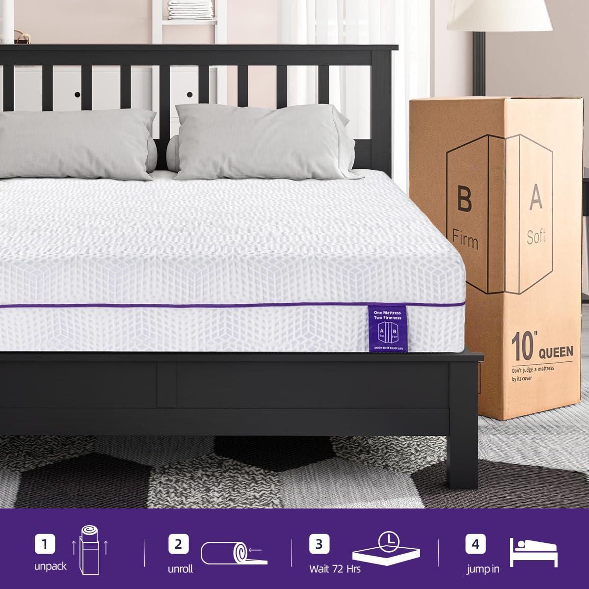 Tripie Tripie Twin Mattress 10 Inch, Gel Soft & Firm Dual Sides Flippable Mattress for Bamboo-Charcoal Memory Foam Mattress, Lavender Sleep Aid Mattress for Relieve Pressure, Bed in a Box
