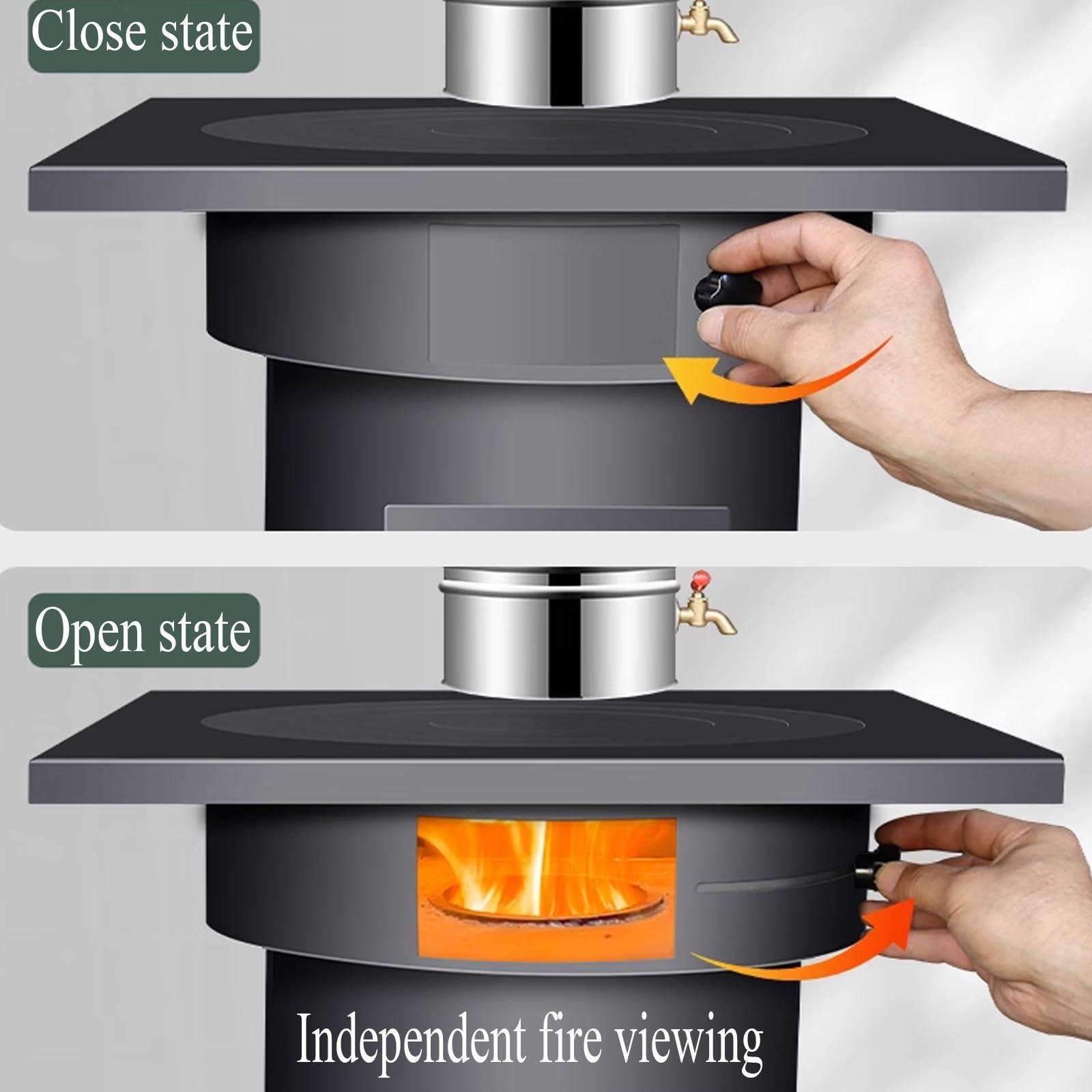 Generic Small Wood Burning Stove Indoor with Oven, Camping Wood Stove for Heating and Cooking, Wood Stove with Chimney Pipes, Small Camping Wood Stove for Patio