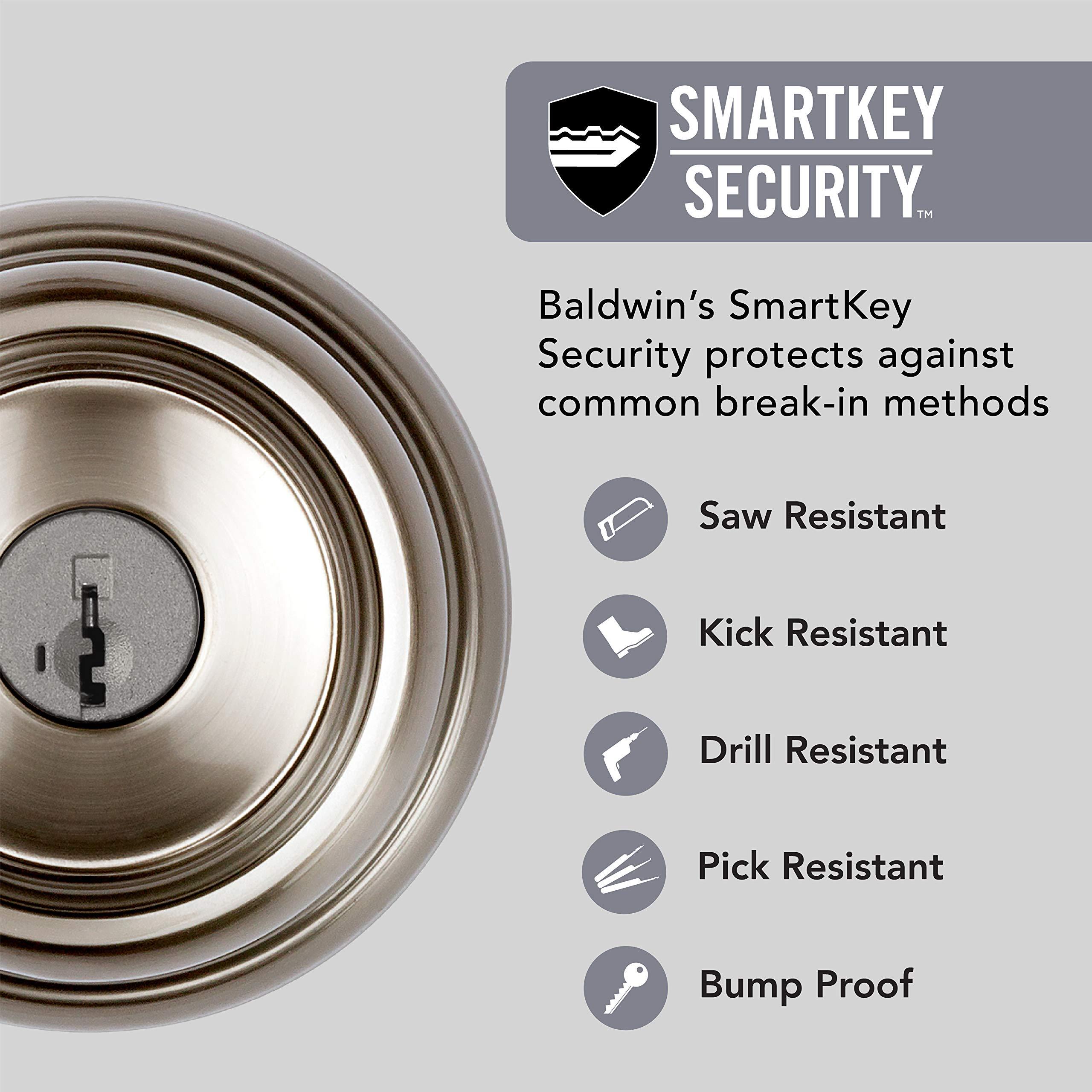 Baldwin Baldwin Alcott, Entry Door Knob Handle with Keyed Lock Featuring SmartKey Re-key Technology and Microban Protection, in Satin Nickel