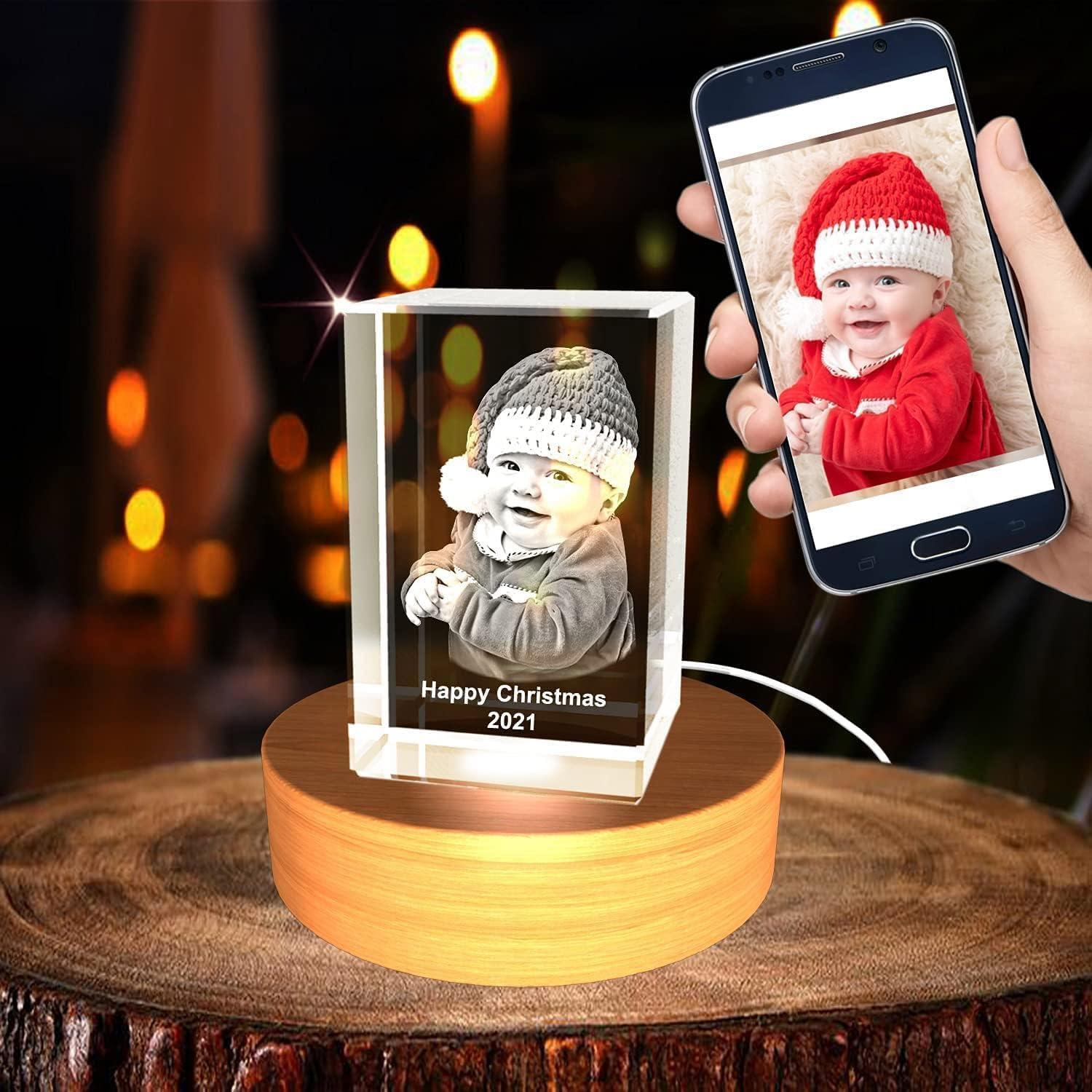 A&B Crystal Collection Personalized Custom 3D Holographic Photo Etched Engraved Inside The Crystal with Your Own Picture (Birthday, Wedding Gift, Memorial, Mother\'s Day, Valentine\'s, Christmas, Personalized) Small Rectangle (1.96\" x 3.14\" x 1.96\")