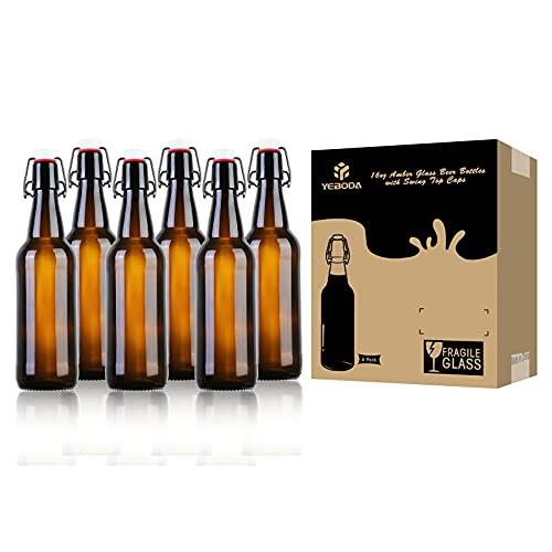 YEBODA YEBODA 16 oz Amber Glass Beer Bottles for Home Brewing with Flip Caps, Case of 6