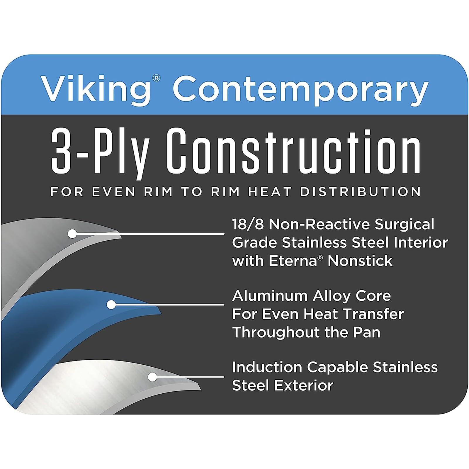 Viking Culinary Viking Culinary 3-Ply Stainless Steel Oval Roasting Pan, 8.5 Quart, Includes Metal Induction Lid & Rack, Dishwasher, Oven Safe, Works on All Cooktops including Induction