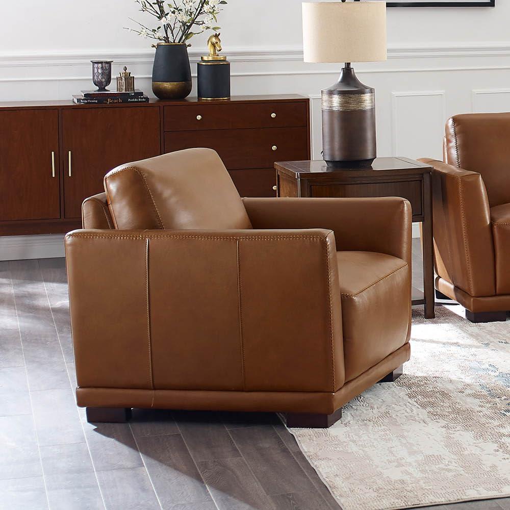 Hydeline Hydeline Mary Top Grain Leather Chair, Cinnamon Brown, Memory Foam and Pocket Coils