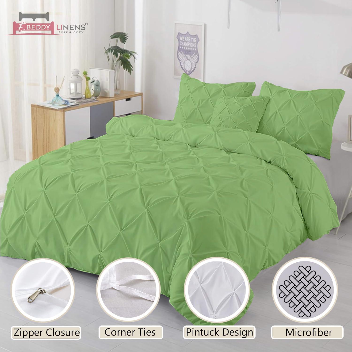 eBeddy Linens eBeddy Linens Pinch Pleated Pintuck Duvet Cover Set Full 80x90 Inch 100% Microfiber Soft and Breathable 3 Pieces Premium Comforter Cover Zipper Closure & Corner Ties, Moss