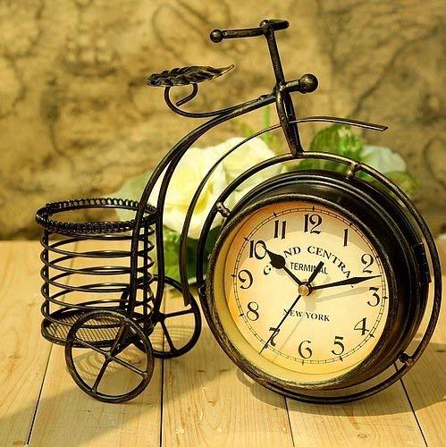 YingYing Desk and Table Decor Wrought Iron Bicycle Table Clock Rural Double-Sided Quiet Home Sitting Room Decorative Table Clocks