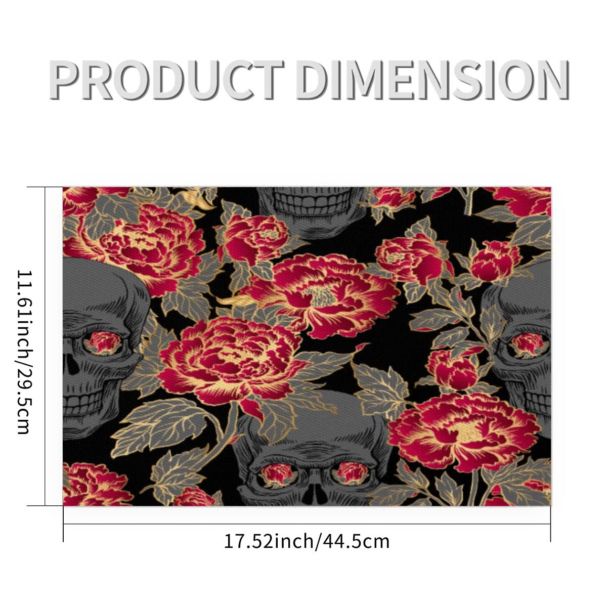 SEEKJOYS Placemats Creative Peony Prints Set of 4 12x18 Inch Stain Resistant Heat-Resistant Washable Durable PVC Table Mat for Home Decor Kitchen Table Skull Woven Vinyl Fall Placemats