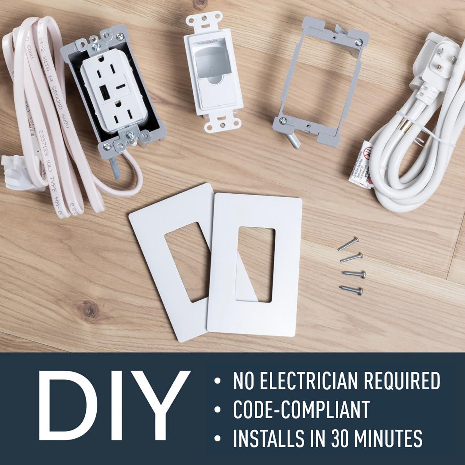 Legrand - Wiremold Legrand - Wiremold In-Wall Outlet Relocation Kit, White In-Wall Power Outlet Relocation Kit, 6 Foot In Wall Outlet Extender for Kitchen Remodel and Outlet Relocation, IWPE-WH