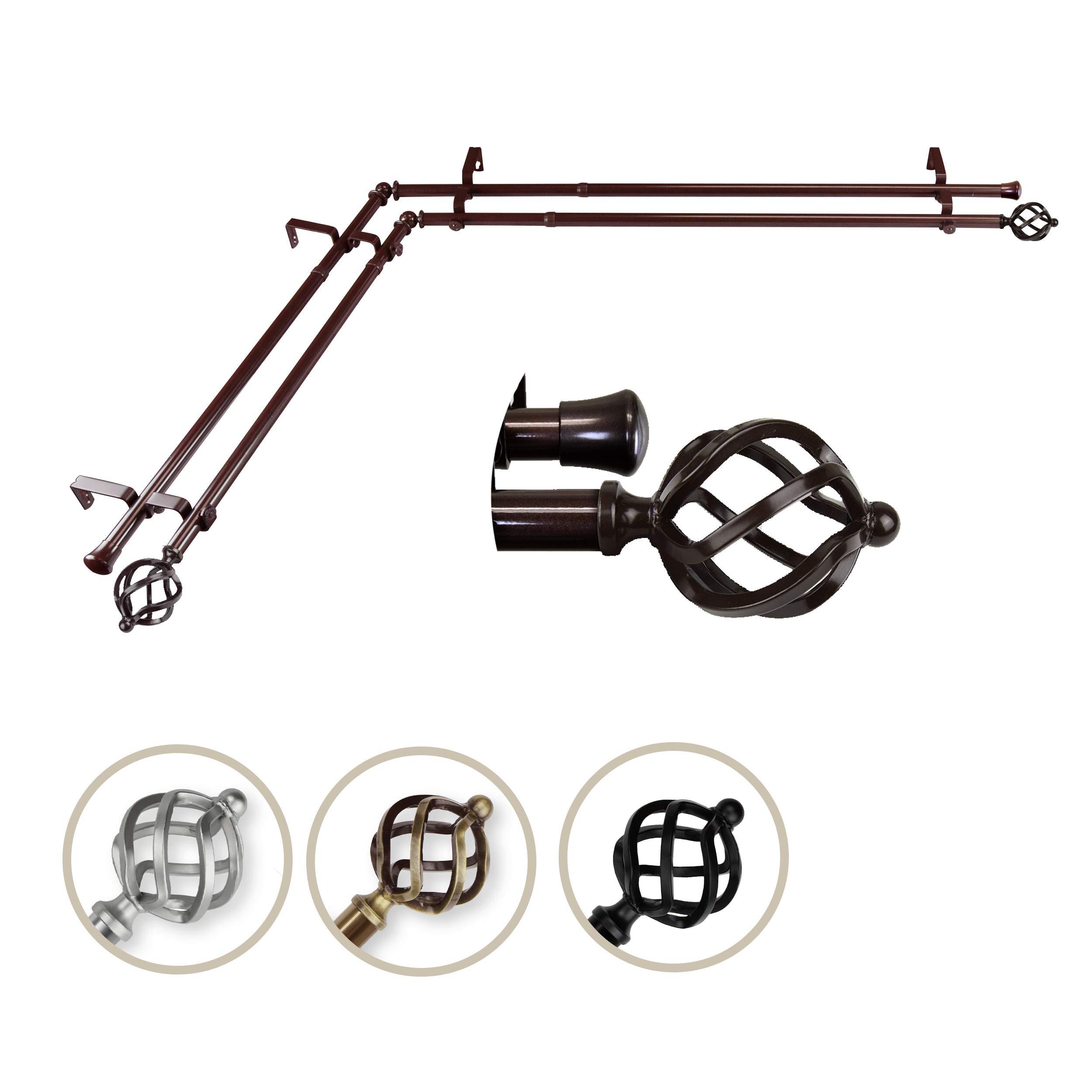 Rod Desyne Rod Desyne 3/4" Wring Corner Window Double Curtain Rod, 66-120 inch, Cocoa