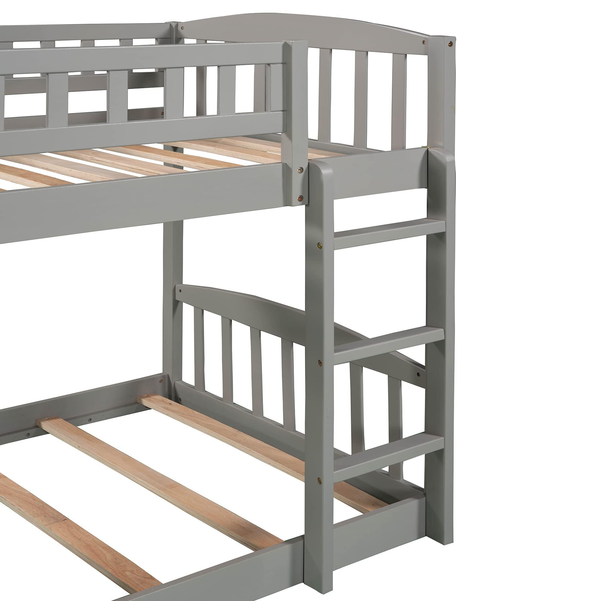 JIVOIT JIVOIT Low Bunk Bed with Two Drawers and Storage Staircase, Twin Over Twin Bunk Bed with Convertible Ladder and Slide, Wooden Stairway Bunk Bed Frame for Kids Teens Boys Girls (Gray+Stairway GZ)