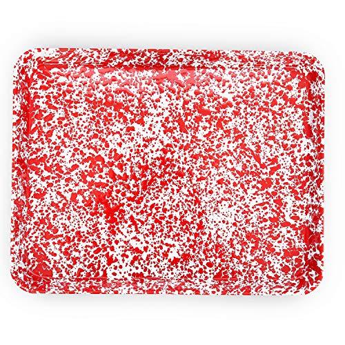 Crow Canyon Home Enamelware Jelly Roll Pan, 16 x 12.25 inches, Red/White Splatter