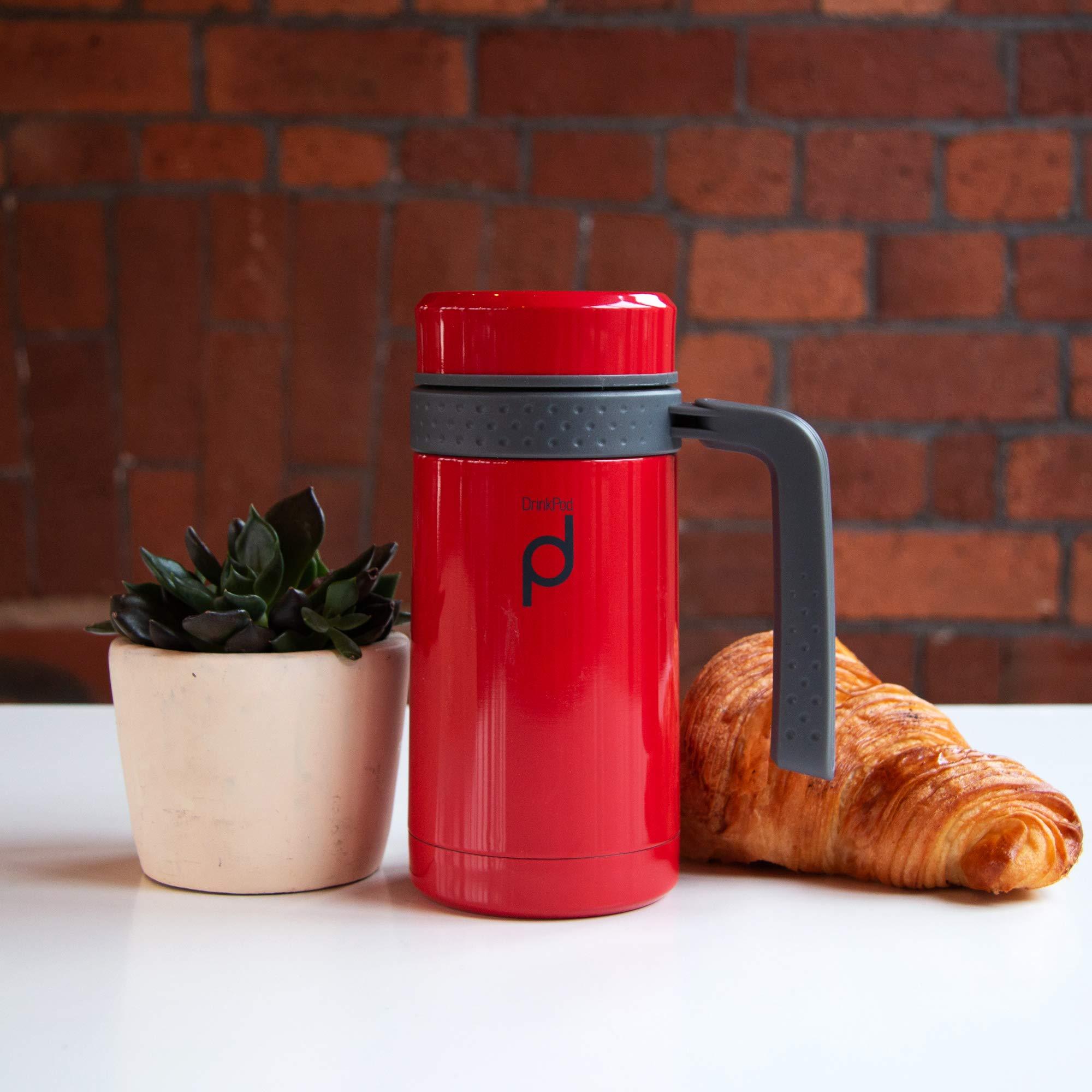 DRINKPOD DrinkPod Pioneer Stainless Steel Vacuum Insulated Leak-Proof Capsule Flask 6 Hours Hot 24 Hours Cold, Red, 0.45 Litre