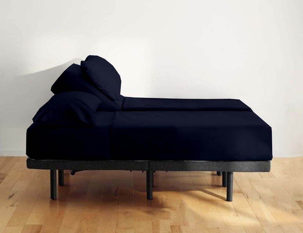 MD Home Decore Cal-King Sheet Set - 7 Piece Set - Adjustable Bed Sheets - 100% Egyptian Cotton - Extra Deep Pockets - Navy Blue Solid