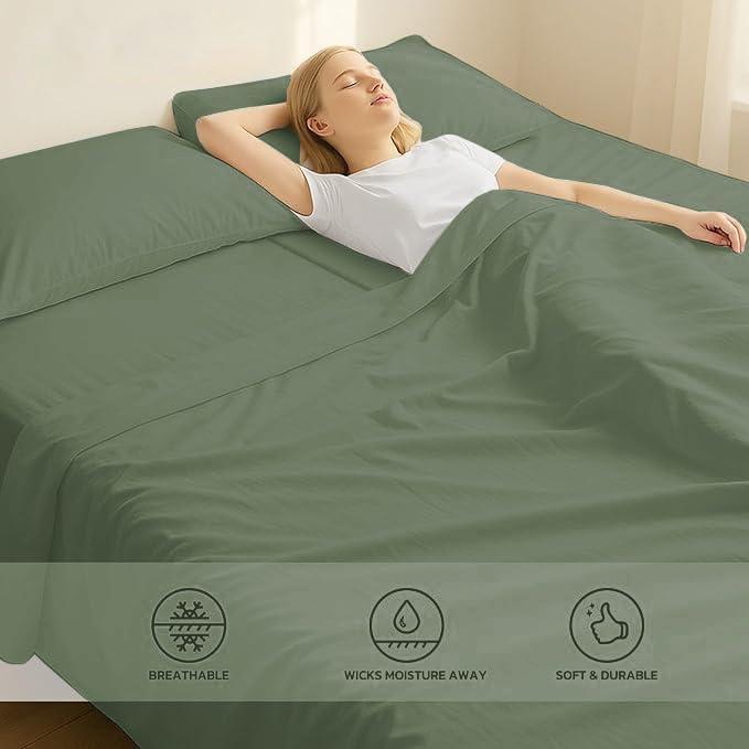 Silentnight Split King Sheets for Adjustable Beds 100% Egyptian Cotton 1000 Thread Count Sheets - 5Pcs Split King Sheet Set 18\" Inch Deep Pocket - Sage Solid