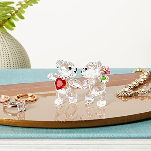 Swarovski SWAROVSKI Kris Bears Happy Together Figurine Set, Clear Swarovski Crystal with a Red Heart and Pink Flower Accent, Part of the Swarovski Kris Bears Collection