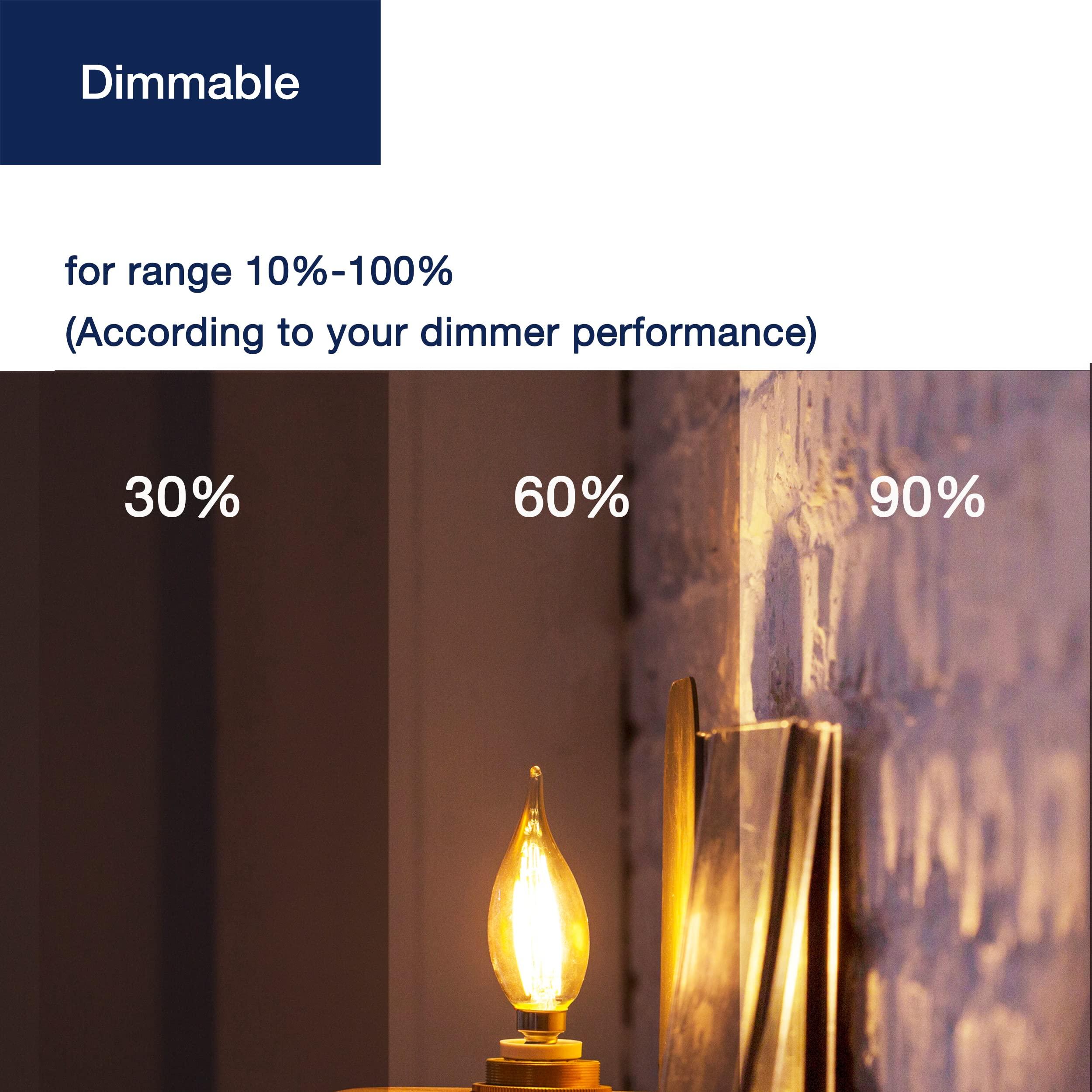 FLSNT FLSNT CA11 E12 LED Candelabra Bulbs, Dimmable LED Chandelier Light Bulbs, 40W Equivalent, 2200K Warm White Light, 330LM, Amber Glass Finishing, 6 Pack