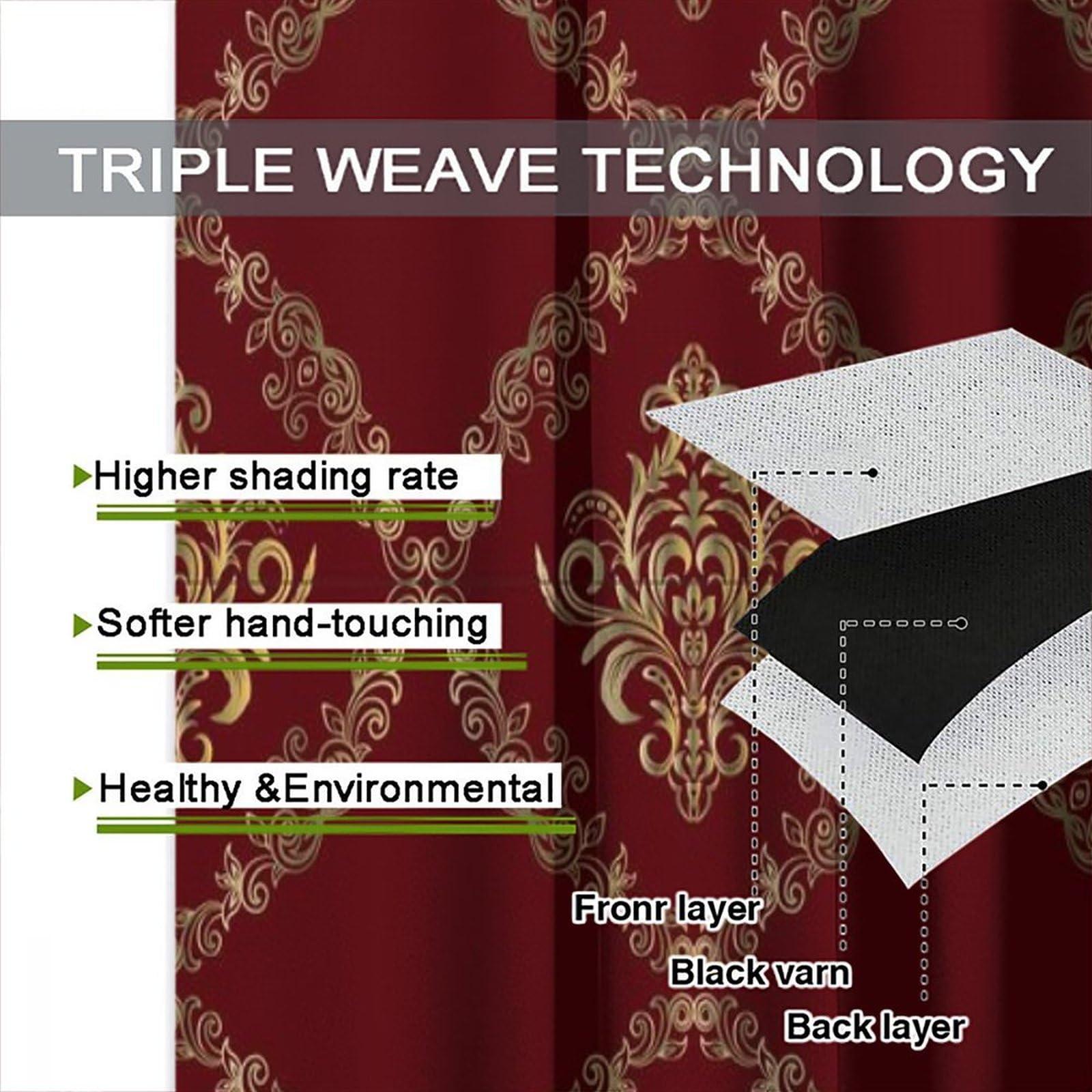 JretailAx Abstract Baroque Luxury Damask Curtains - Modern Red Gold Damask Medallion Gothic Floral Thermal Insulated Blackout Curtains - Rod Pocket Window Treatment Drapes for Bedroom 2 Panels 54L x 21W