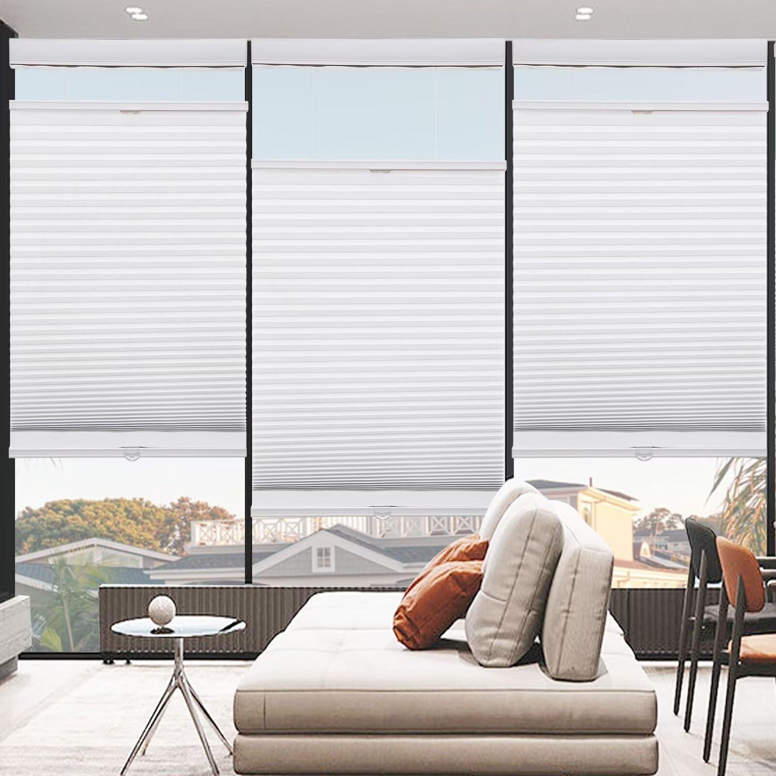 MYshade MYshade Custom Top Down Bottom Up Cellular Shades Light Filtering Up Down Window Blind Cordless Cellular Blinds & Shades Easy to Install 83" W x 48" H White