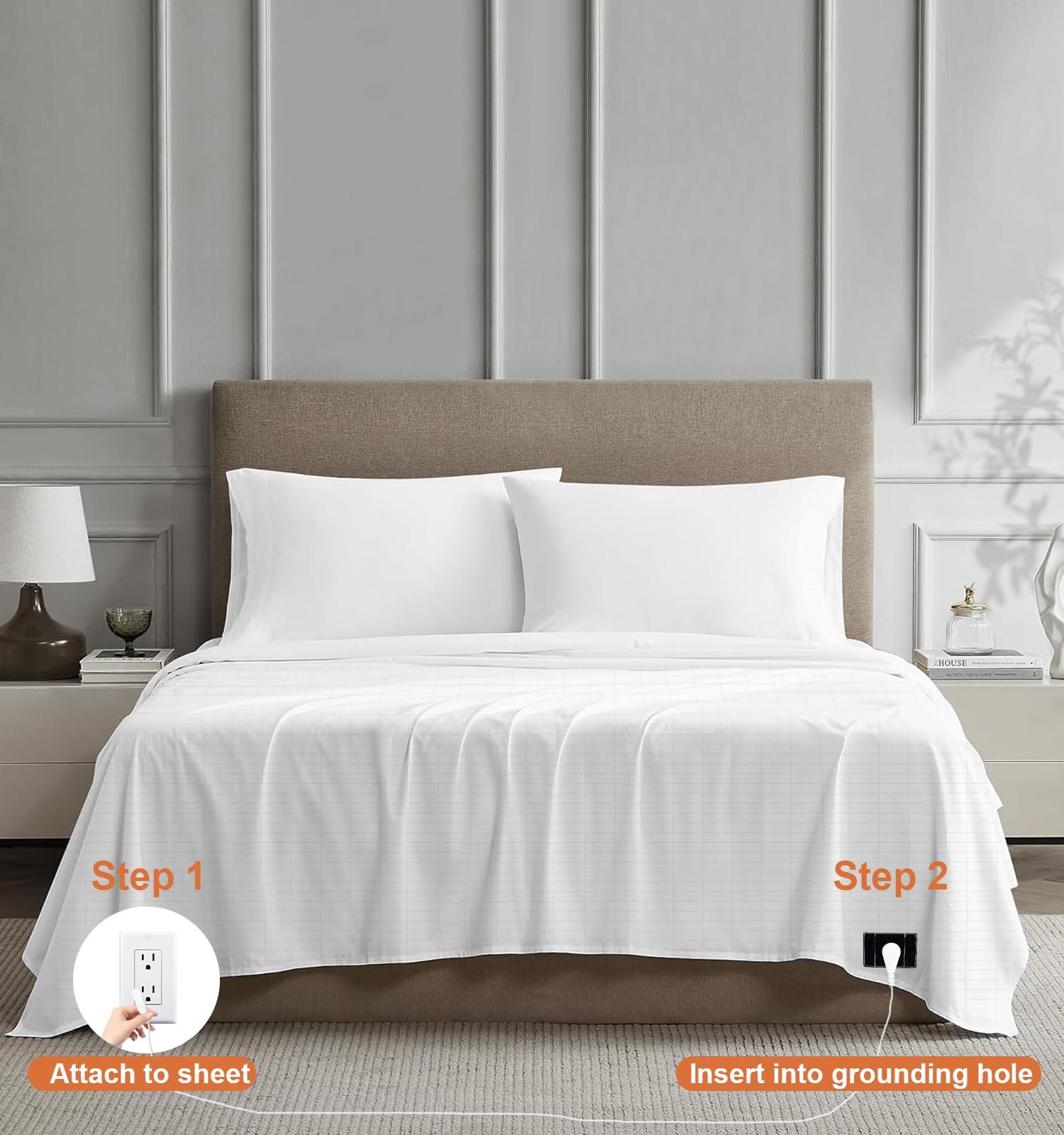 NIULAFR NIULAFR Grounding Sheets - 95% Nature Cotton +5% Silver Fiber - with Grounding Cord, Keep Good Sleep - Natural Healthy