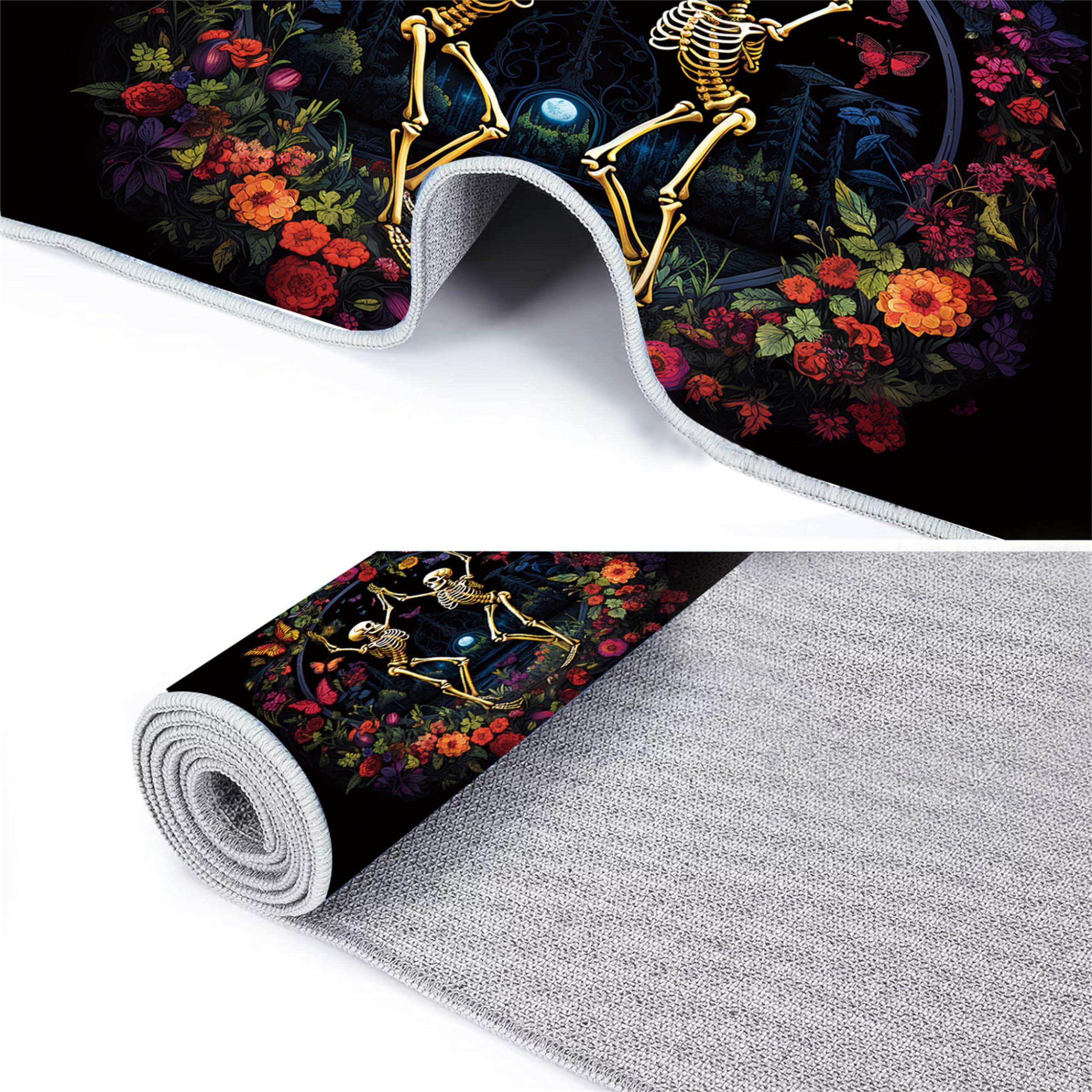 RUGROOM RUGROOM Skeleton Area Rug Butterfly Garden Dancing Skull Print Non-Slip Washable Floor Mat Modern Floral Rug for Living Room Bedroom Haunted House Halloween Botanical Rugs 4x6ft