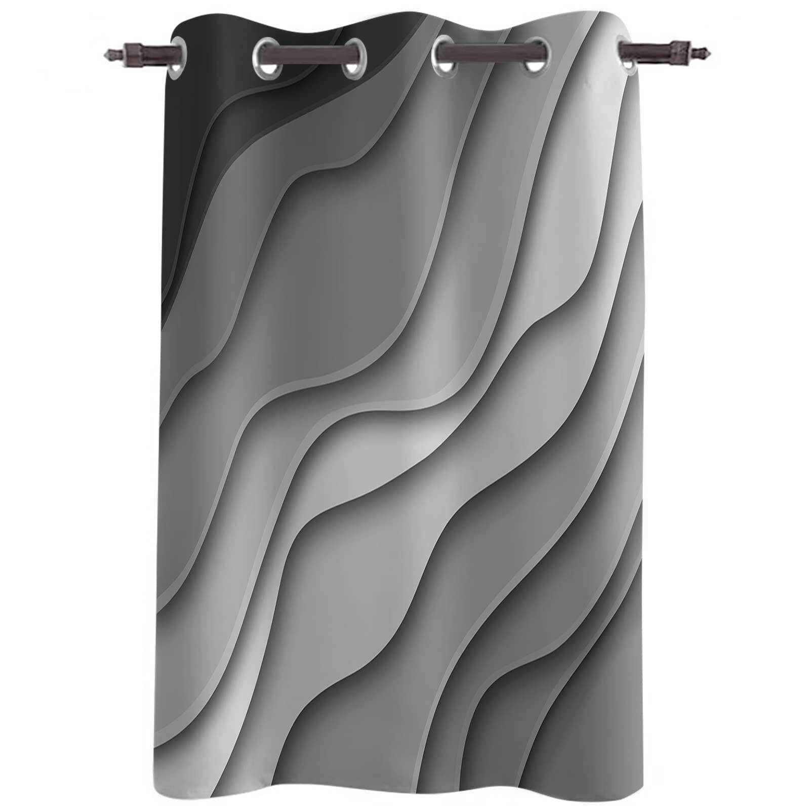 Futuregrace Black Grey Ombre Blackout Curtains 90 inches Long for Living Room Bedroom,Modern Geometric Abstract Room Darkening Window Drapes Grommet Thermal Insulated Waves Beach Curtain for Sliding Door Decor