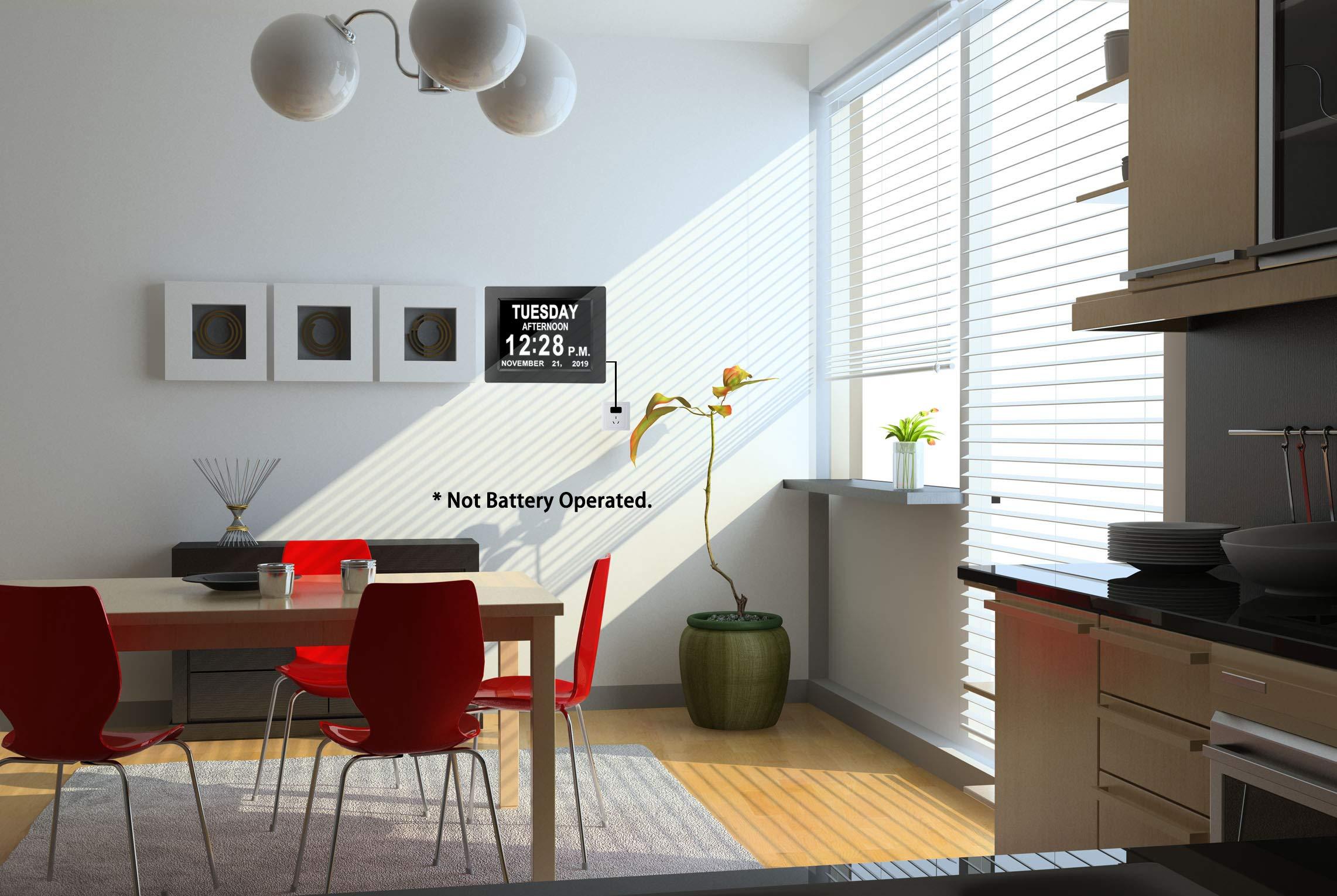 JALL JALL New 2024 Digital Calendar Alarm Day Clock - with 8\" Large Screen Display, am pm, Multiple Alarms, for Impaired Vision People, The Aged Seniors, The Dementia, for Desk, Wall Mounted, Black