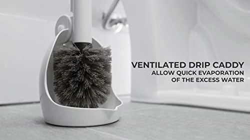 ELYPRO ELYPRO Drip-Free Toilet Brush with Holder - Hygienic White Bathroom Bowl Cleaner, Portable Scrubber with Unique No-Drip Caddy, Ideal for Home, RV, Boat