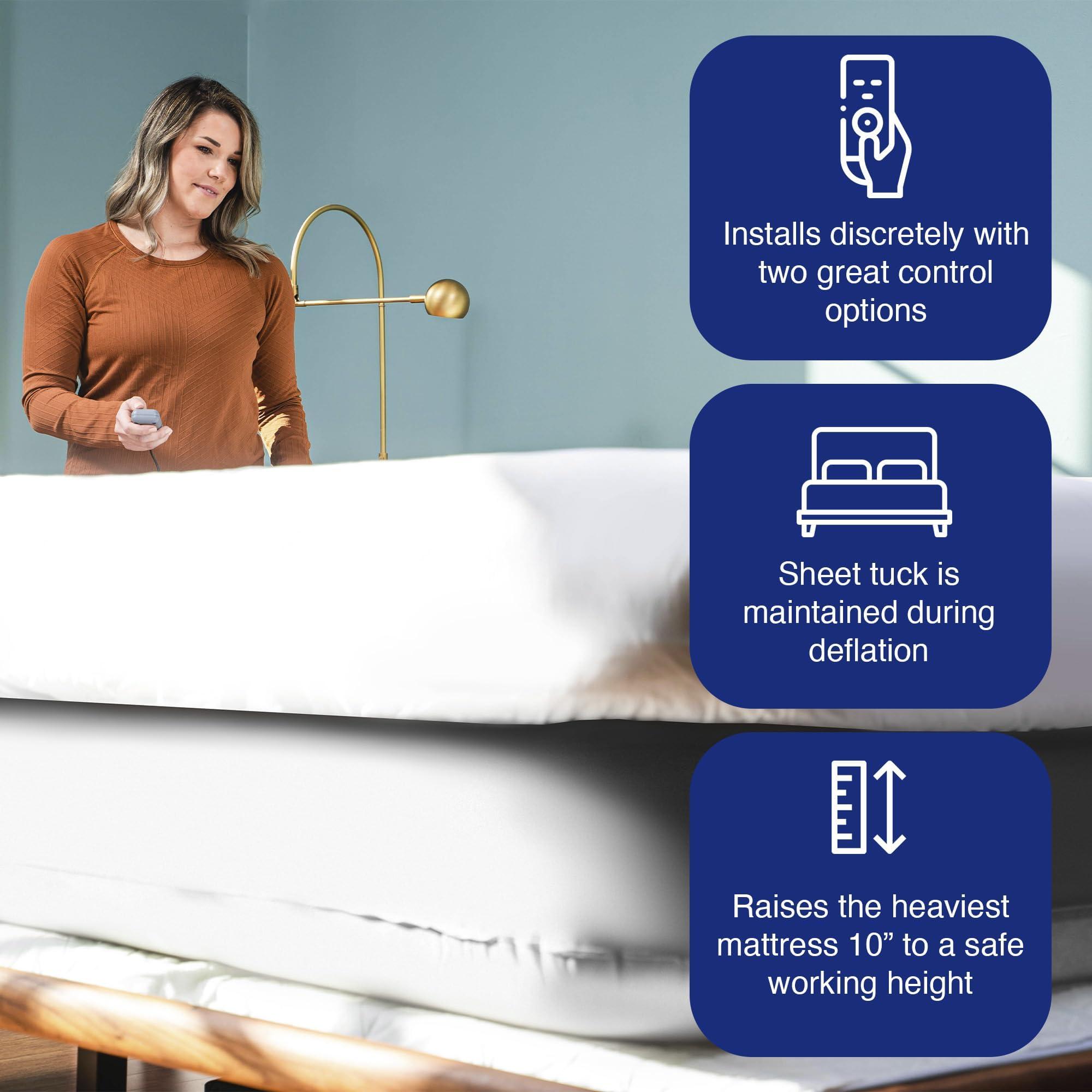 MATTRESS JACK BEDS MADE EASY Mattress Jack Mattress Lifter, Queen - Mattress Elevator for Sheet Tucking & Bed Making - Mobility Aid for Elderly, w/Inflatable Ring, Air Pump