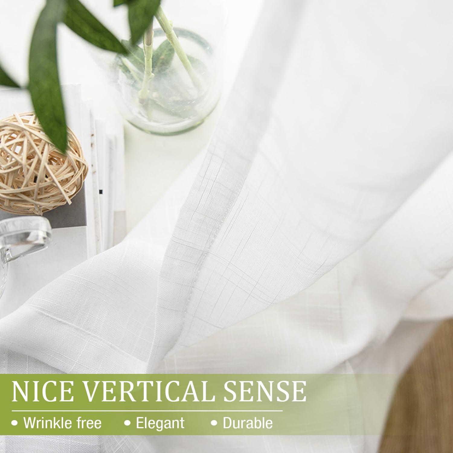 Treatmentex Treatmentex White Sheer Curtains for Bedroom Living Room Not See Through Privacy Linen Textured Window Curtain Set 84-inch Long 54w 2 Panels Rod Pocket